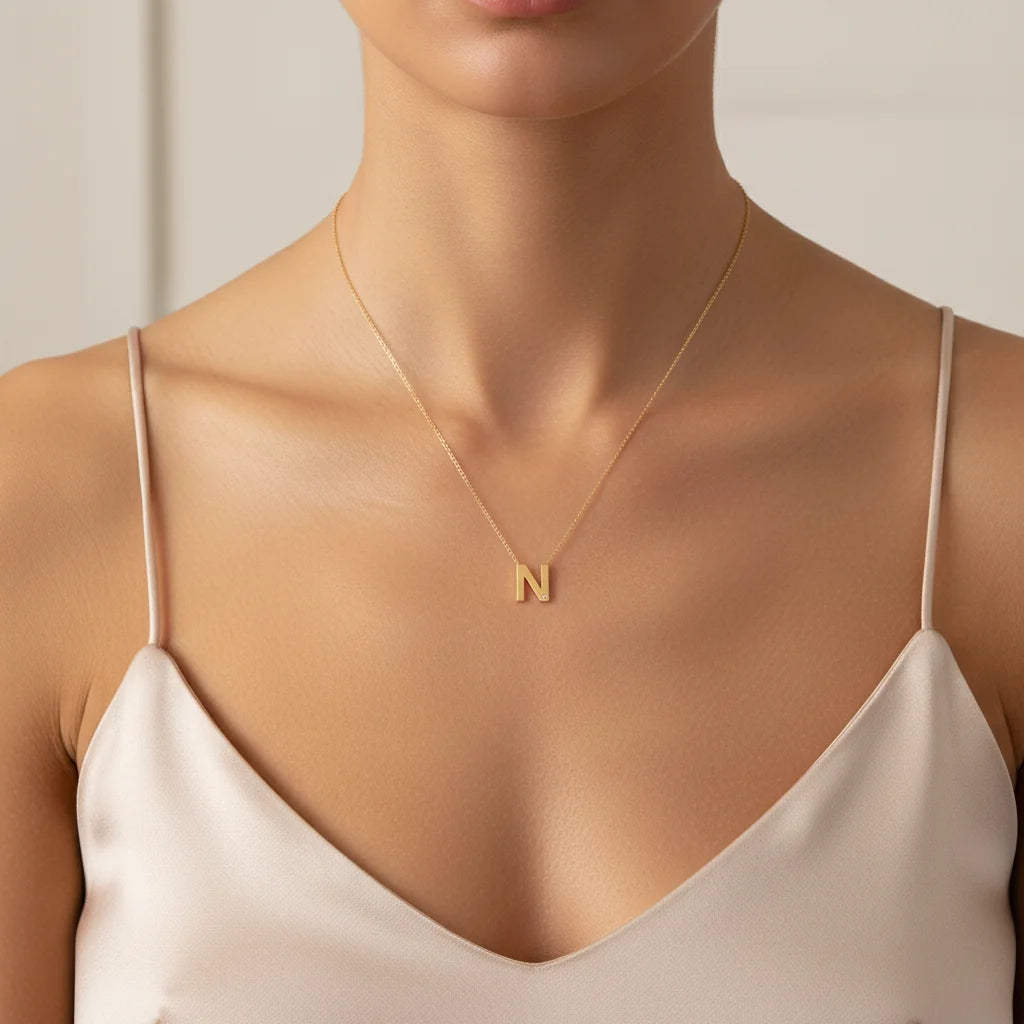 0,01 Karat Pırlantalı Harfli Kolye "N" - Venta Jewelry