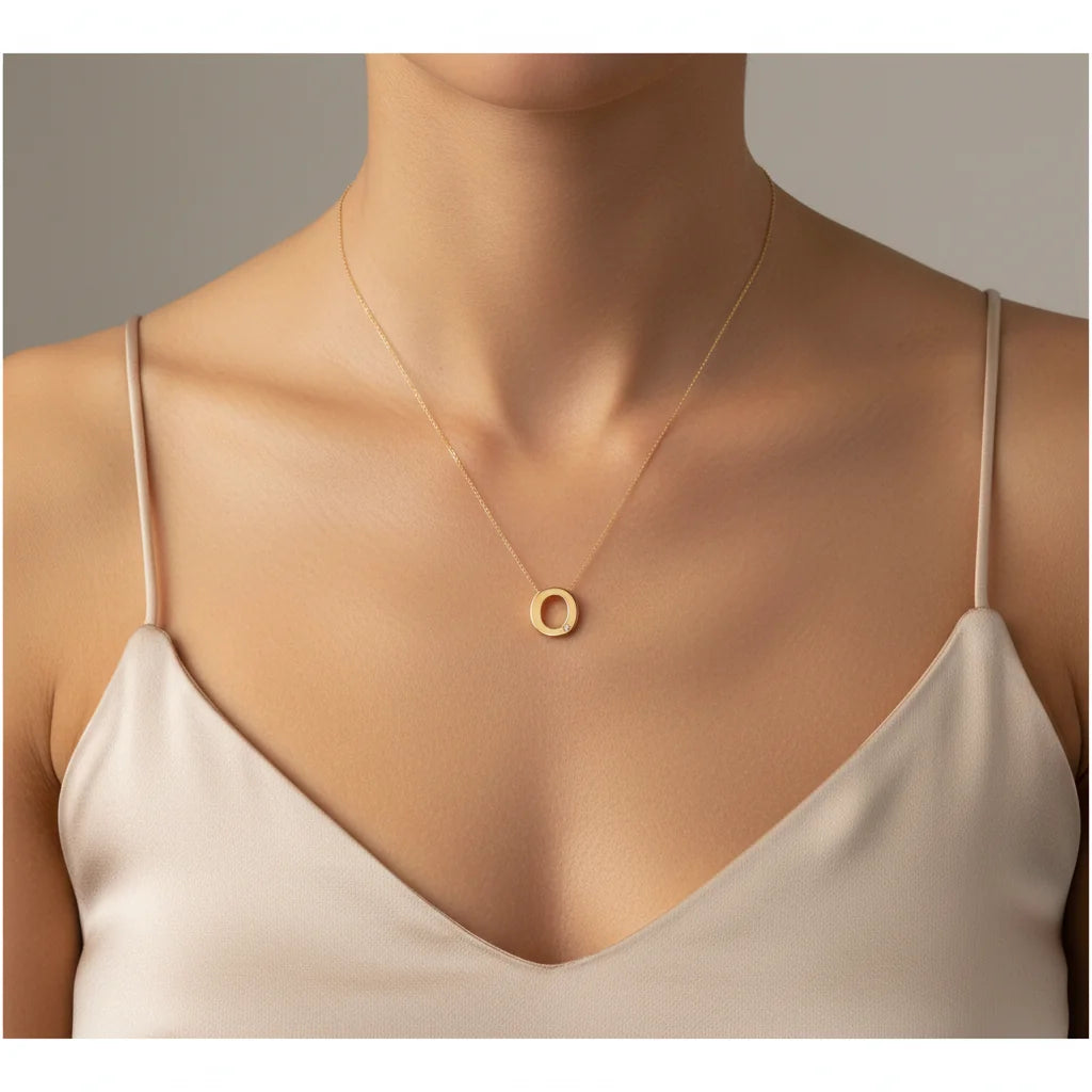 0,01 Karat Pırlantalı Harfli Kolye "O" - Venta Jewelry