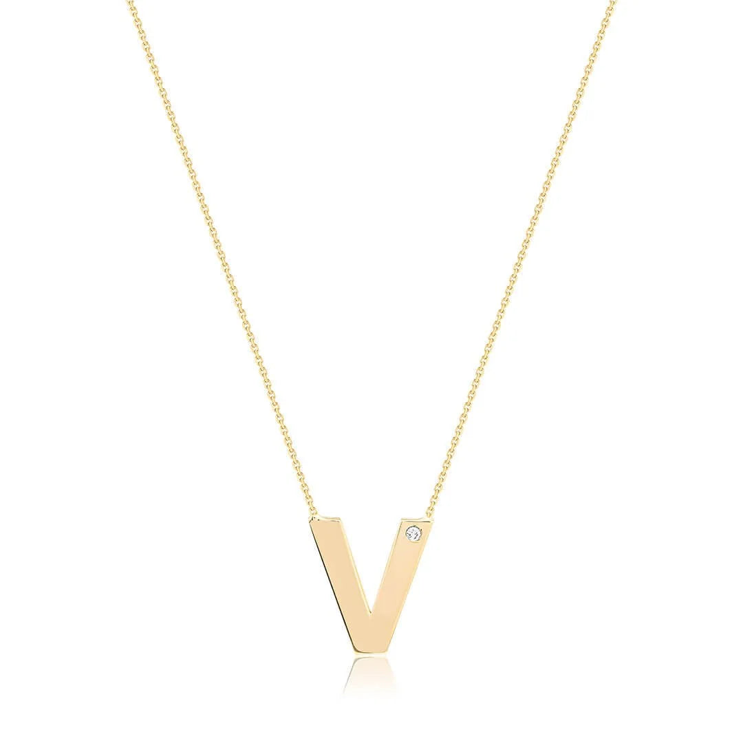 0,01 Karat Pırlantalı Harfli Kolye "V" - Venta Jewelry