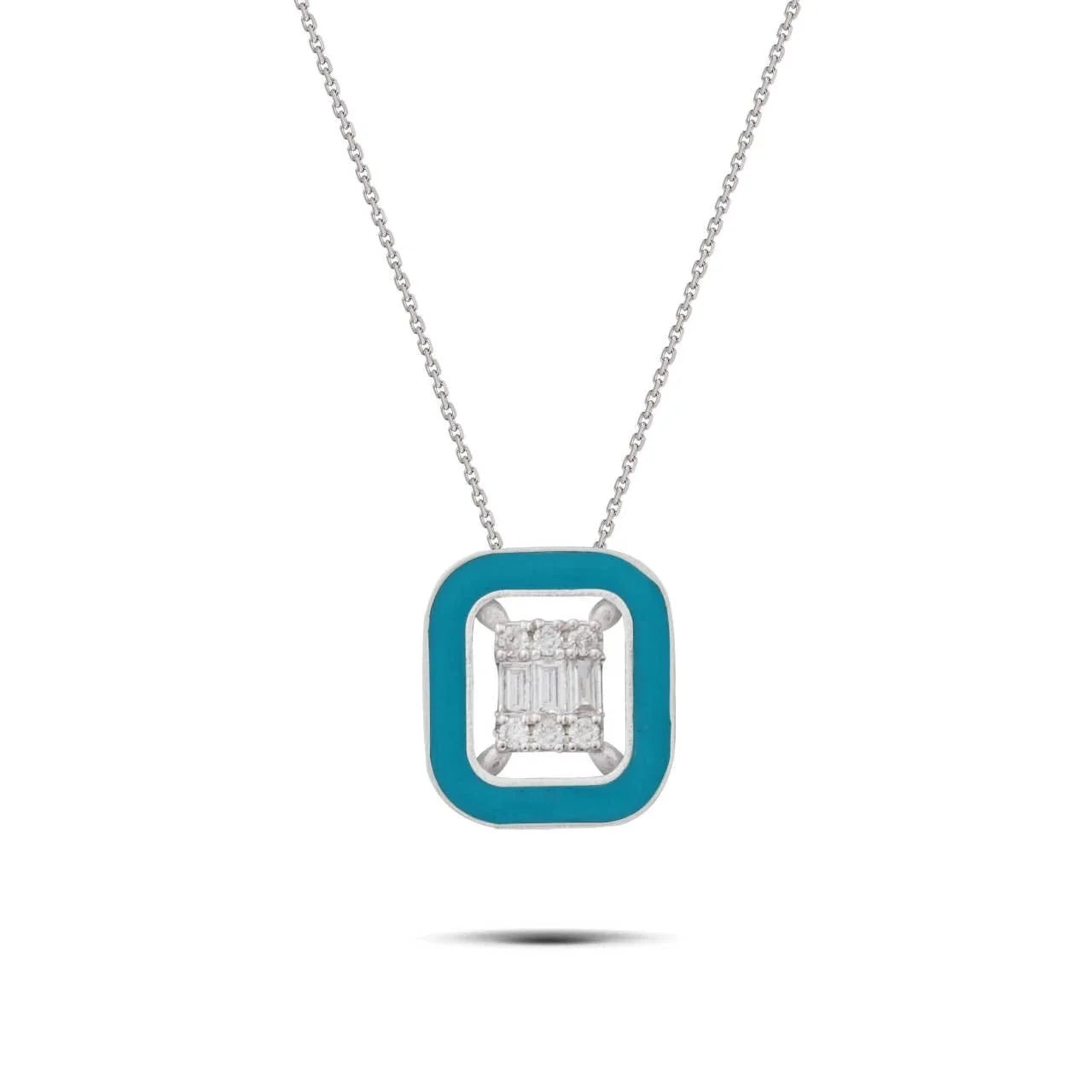 0,08 Karat Mavi Mineli Baget Pırlanta Kolye "Mina" - Venta Jewelry