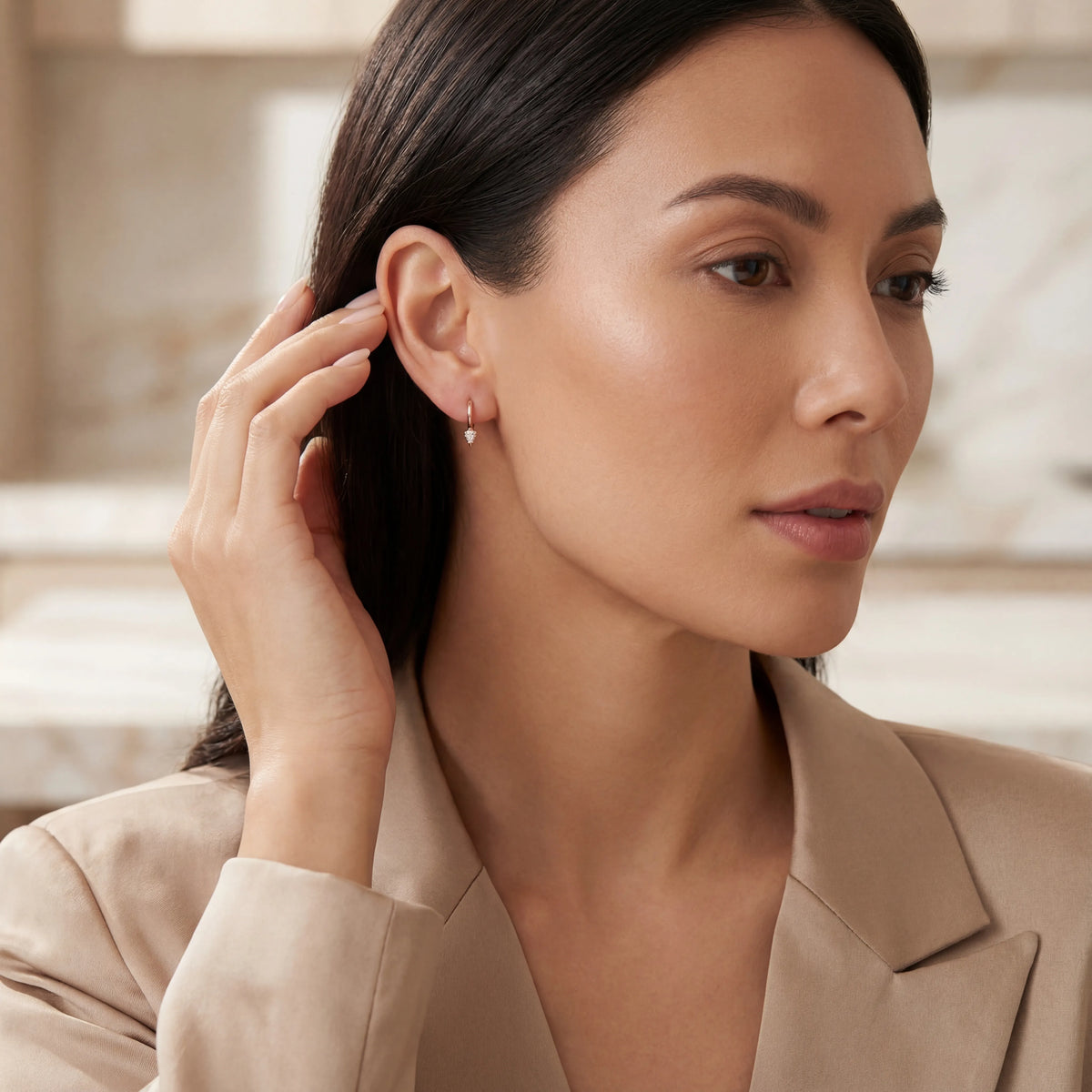 0,10 Karat Pırlanta Halka Küpe, F Renk SI - Venta Jewelry
