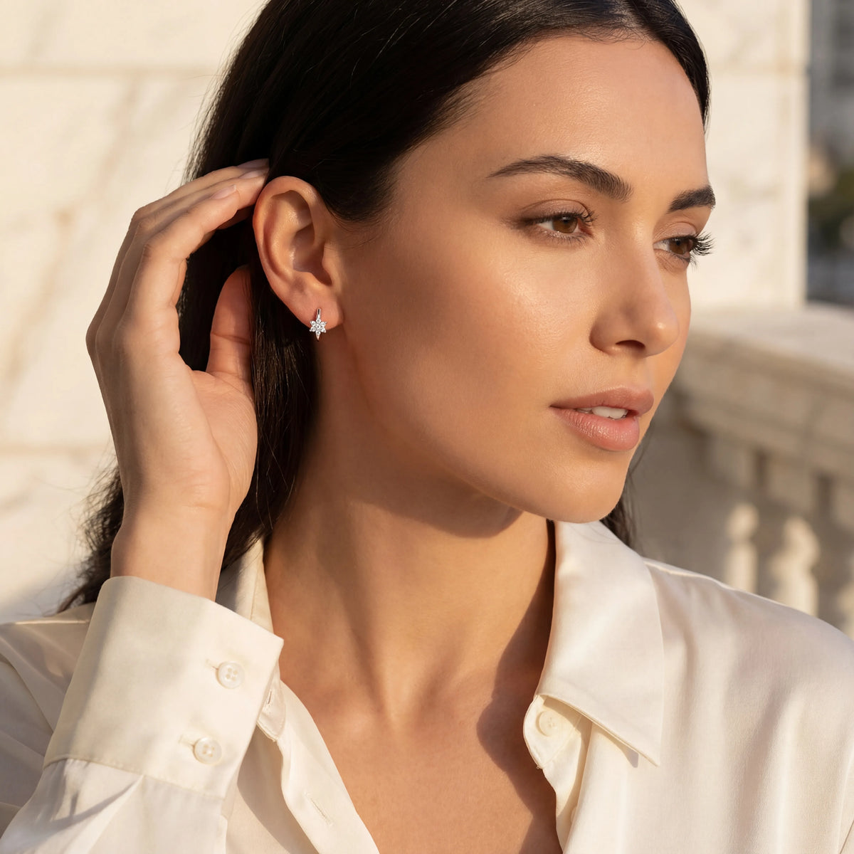 0,11 Karat Pırlanta Halka Küpe, F Renk SI - Venta Jewelry
