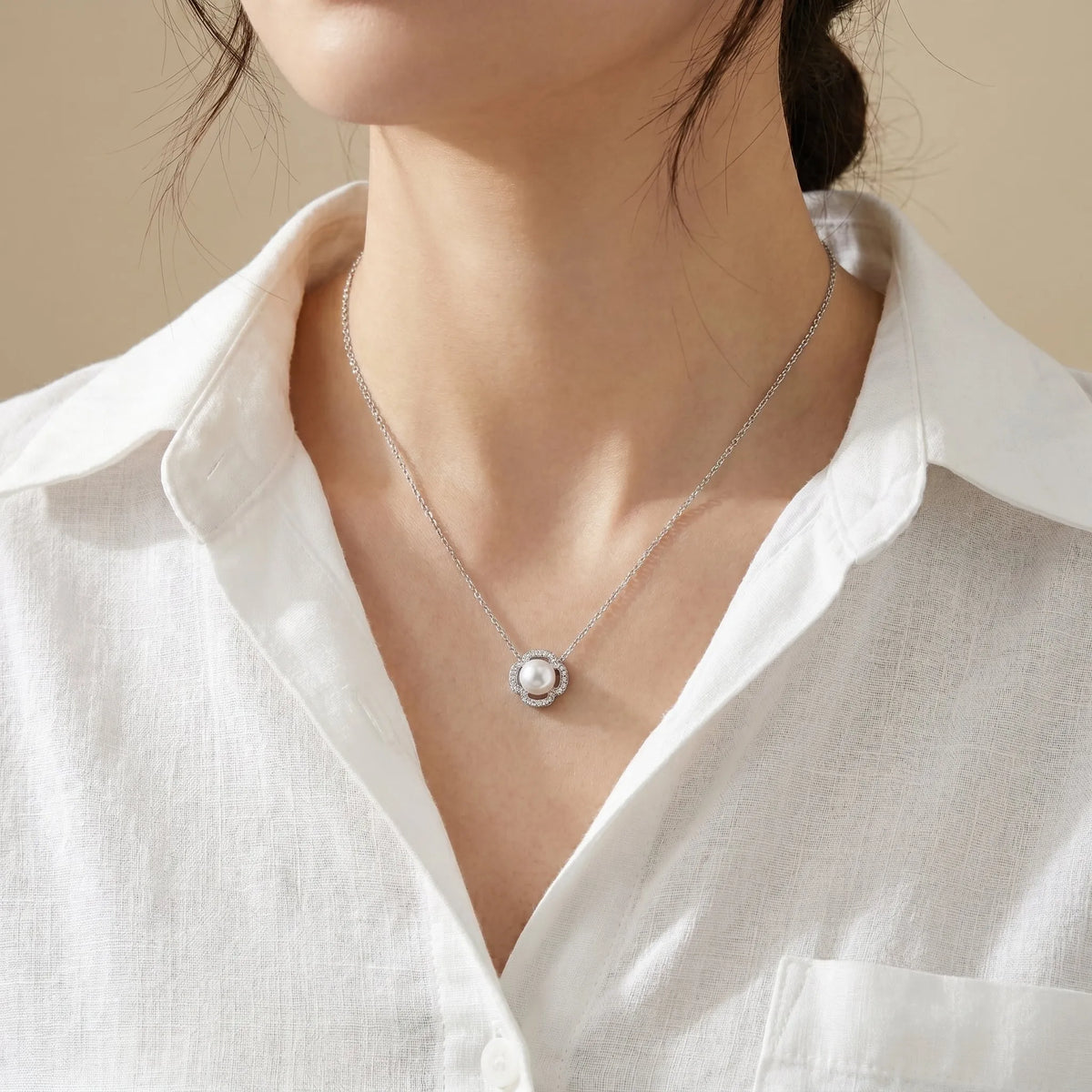 0,12 Karat İncili Pırlantalı Kolye, F Renk SI - Venta Jewelry
