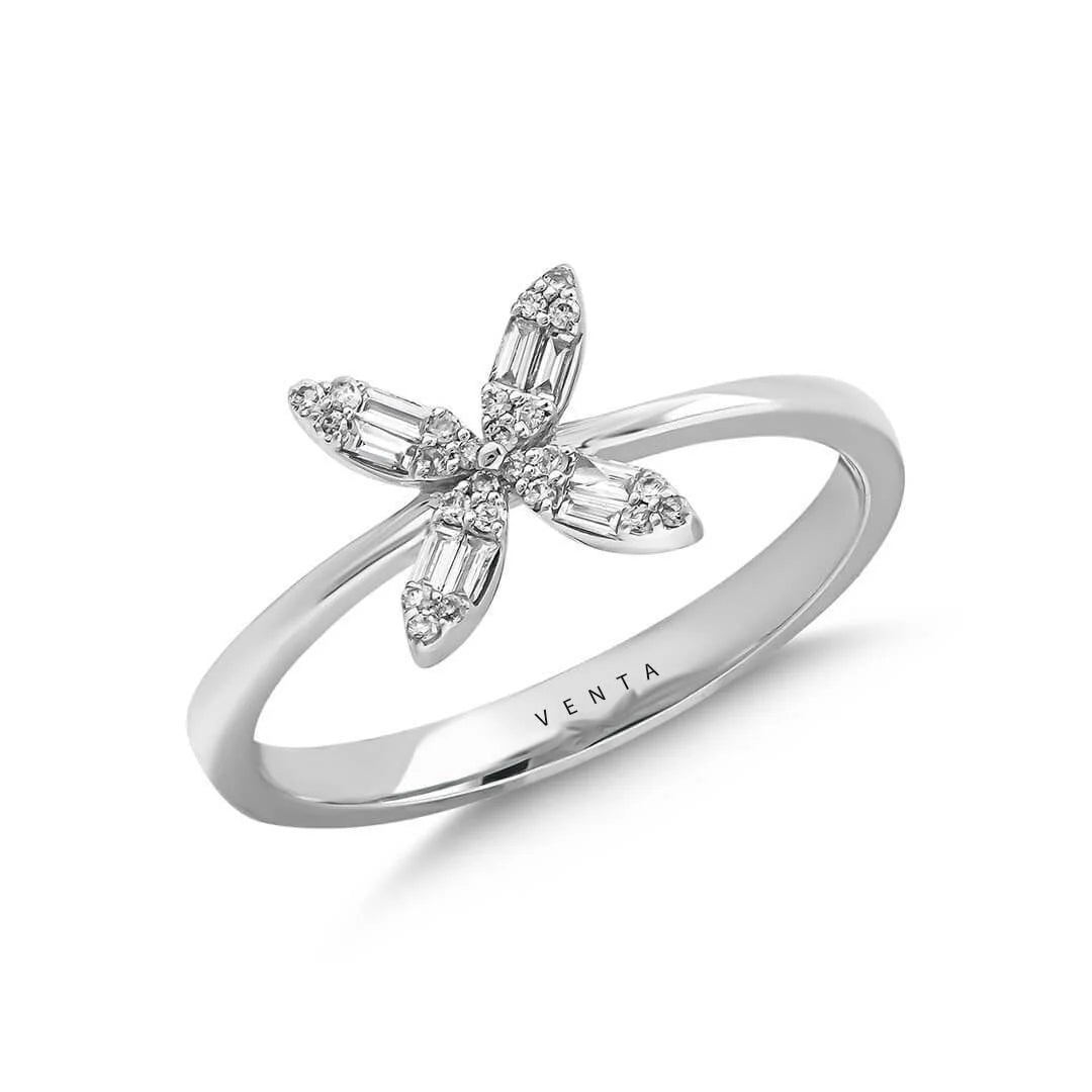 0,13 Karat Tasarım Baget Pırlanta Yüzük - Venta Jewelry