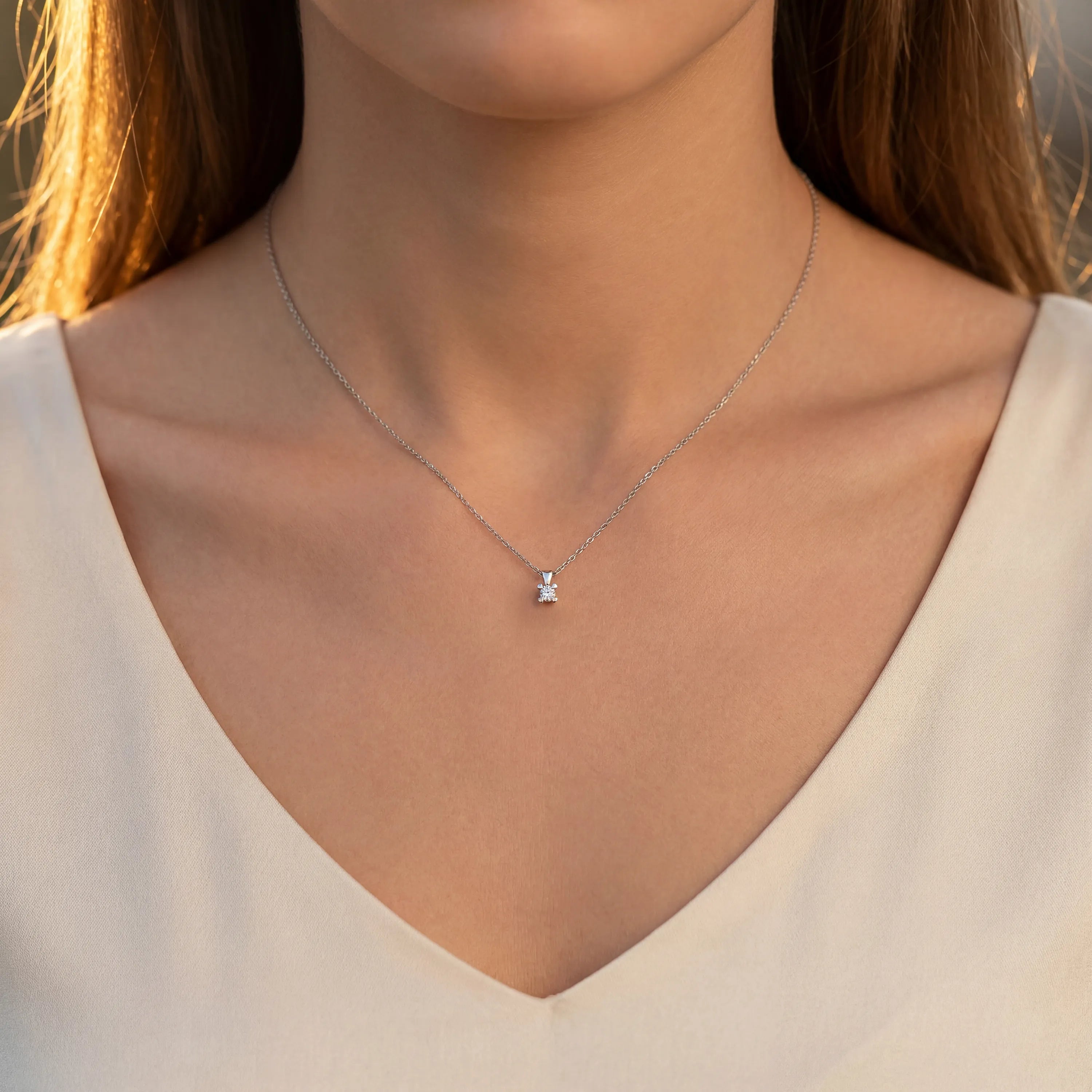 0,20 Karat Pırlanta Tektaş Kolye, F Renk SI - Venta Jewelry