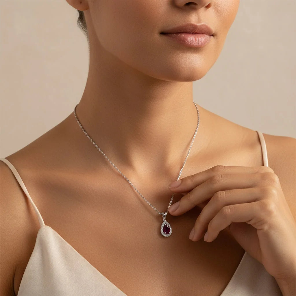 0,26 Karat Pırlantalı Yakut Kolye - Venta Jewelry