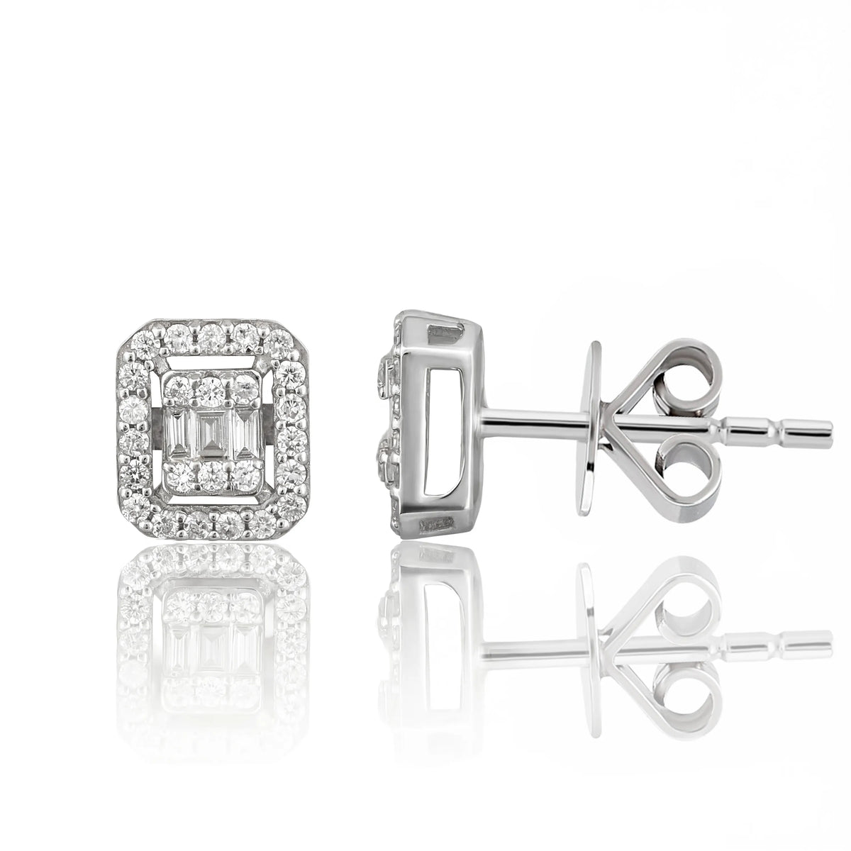 0,27 Karat Baget Pırlanta Küpe, F Renk SI - Venta Jewelry
