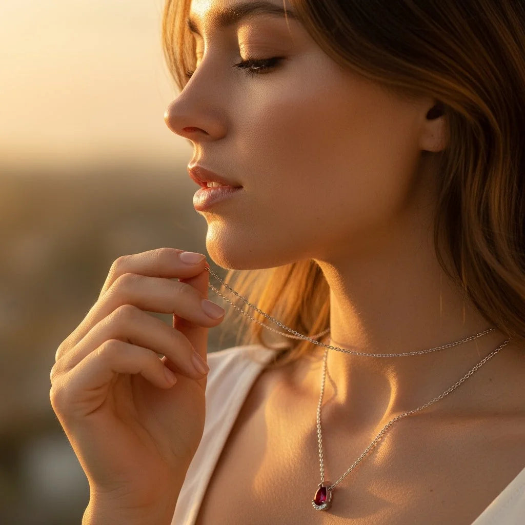 0,27 Karat Pırlantalı Yakut Kolye - Venta Jewelry