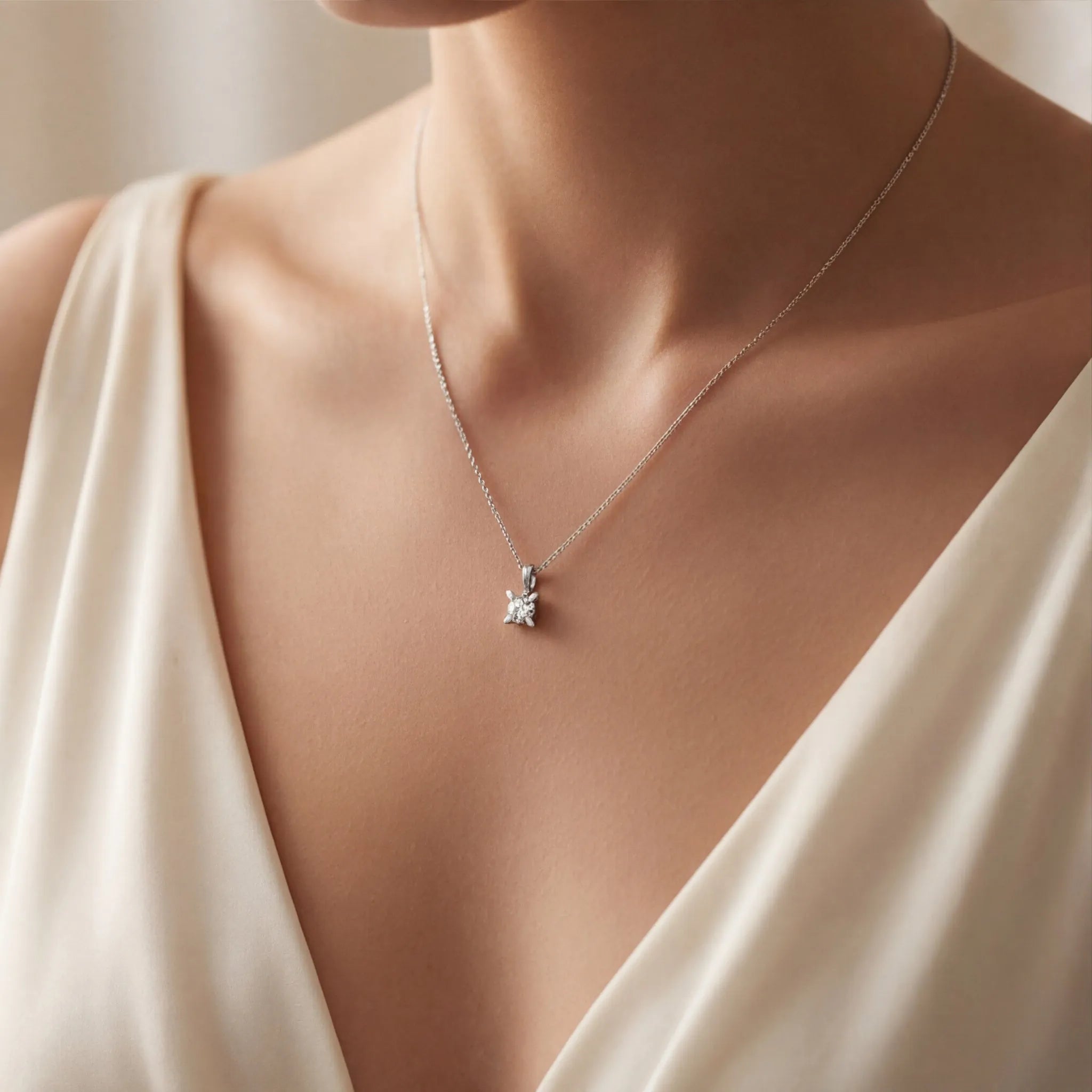 0,30 Karat Pırlanta Tektaş Kolye, F Renk SI - Venta Jewelry