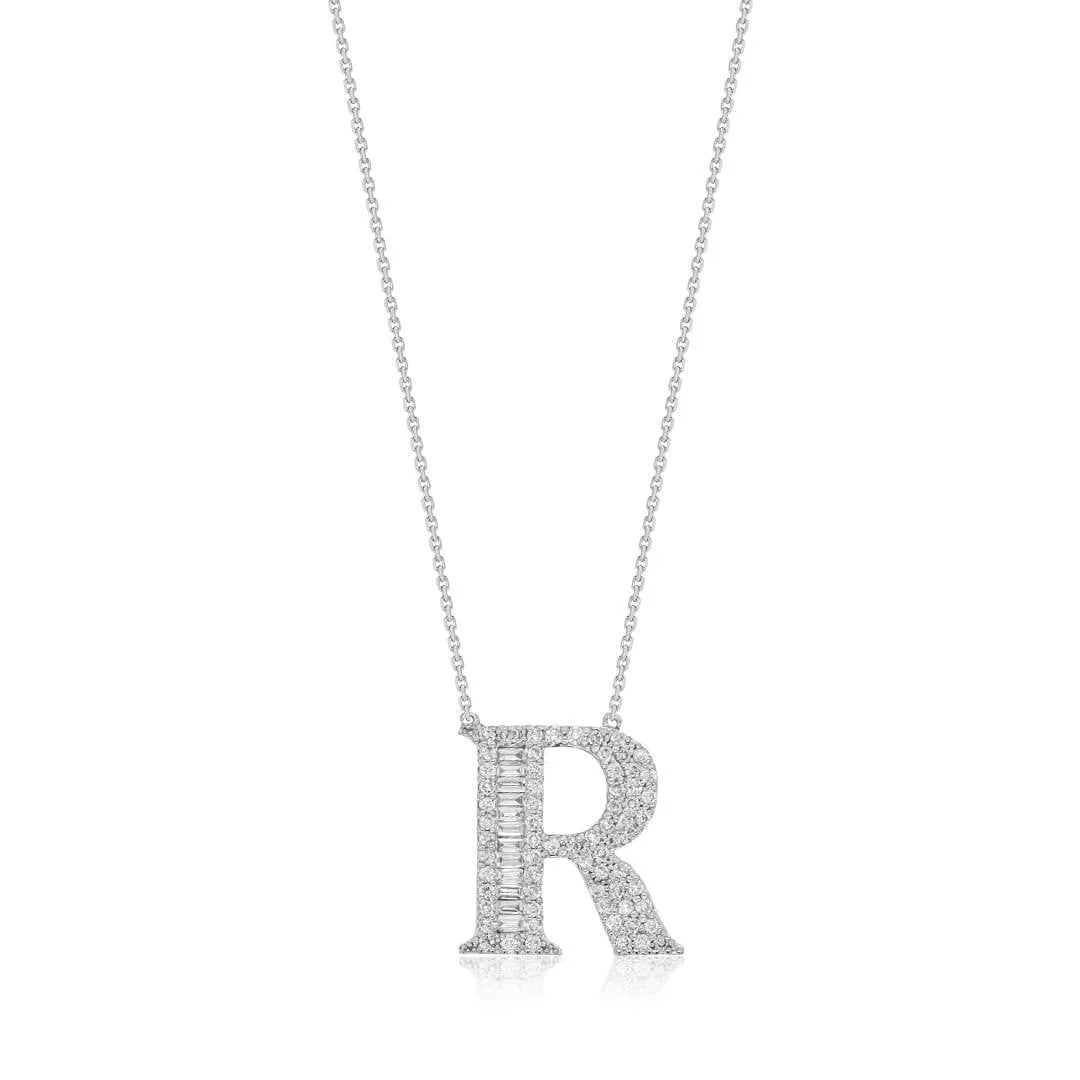 0,32 Karat Pırlantalı Baget Harfli Kolye "R" - Venta Jewelry