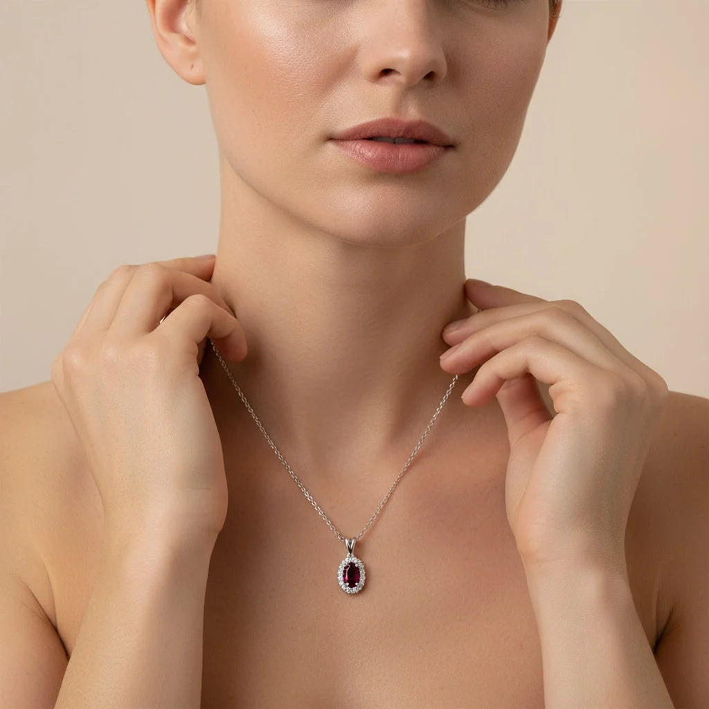 0,32 Karat Pırlantalı Yakut Kolye - Venta Jewelry