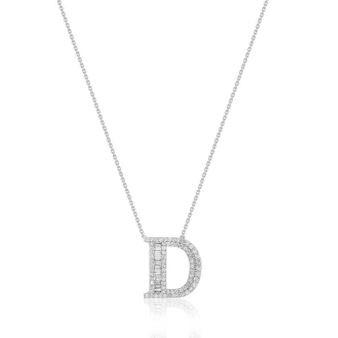 0,33 Karat Pırlanta Baget Harfli Kolye "D" - Venta Jewelry