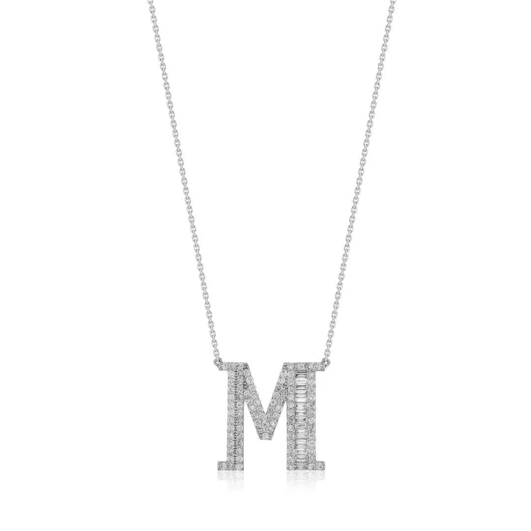 0,33 Karat Pırlantalı Baget Harfli Kolye "M" - Venta Jewelry