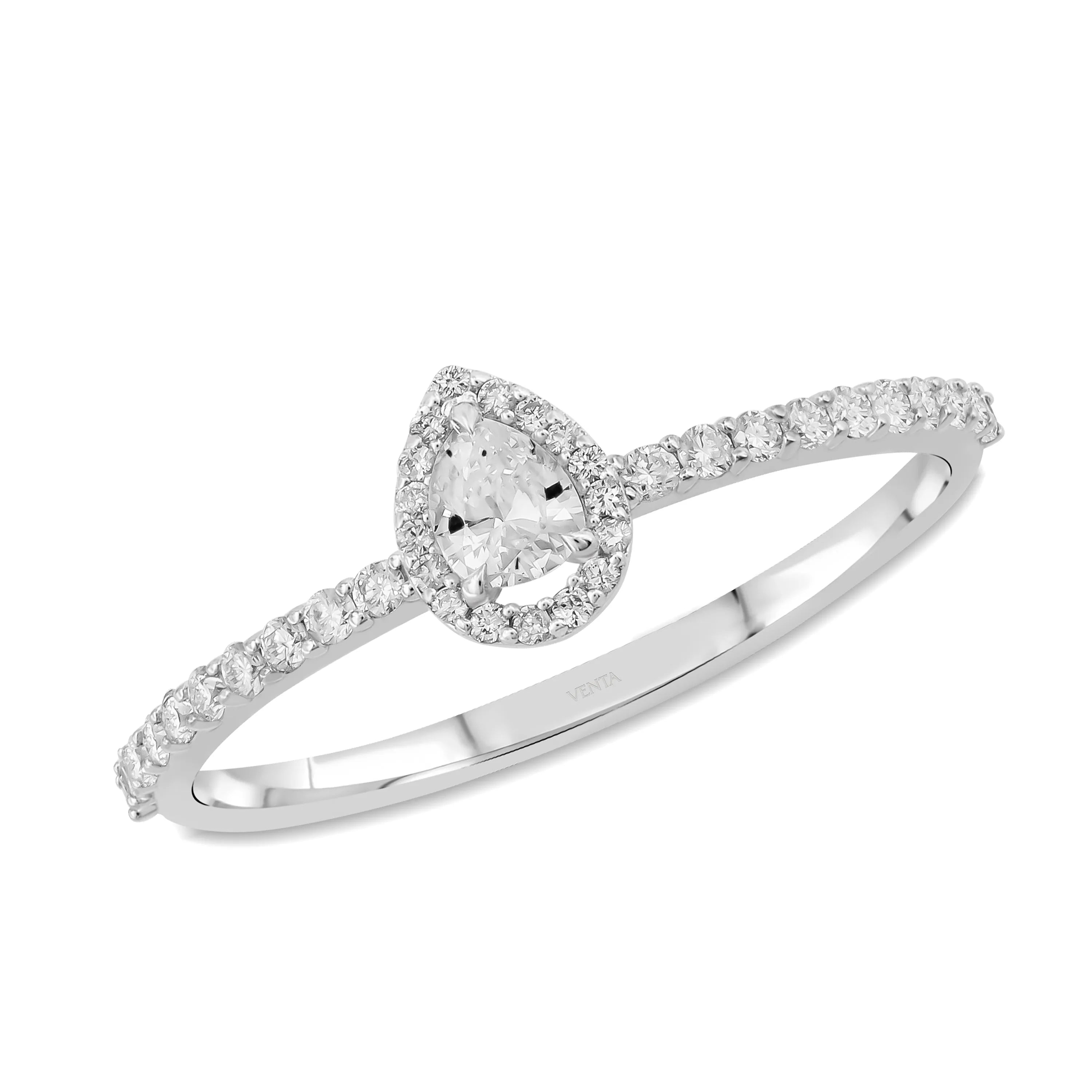 0,35 Karat Damla Tektaş Pırlanta Yüzük, F Renk SI - Venta Jewelry