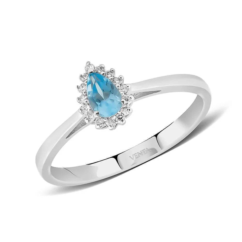 0,35 Karat Pırlantalı Blue Topaz Yüzük - Venta Jewelry