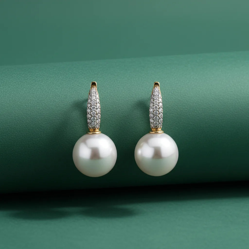 0,35 Karat Pırlantalı İnci Küpe - Venta Jewelry