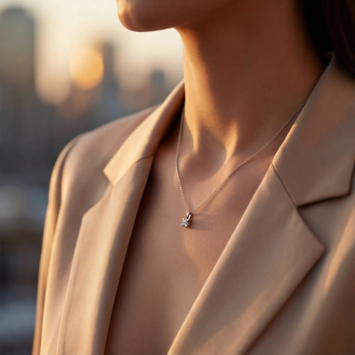 0,40 Karat Pırlanta Tektaş Kolye, F Renk SI - Venta Jewelry
