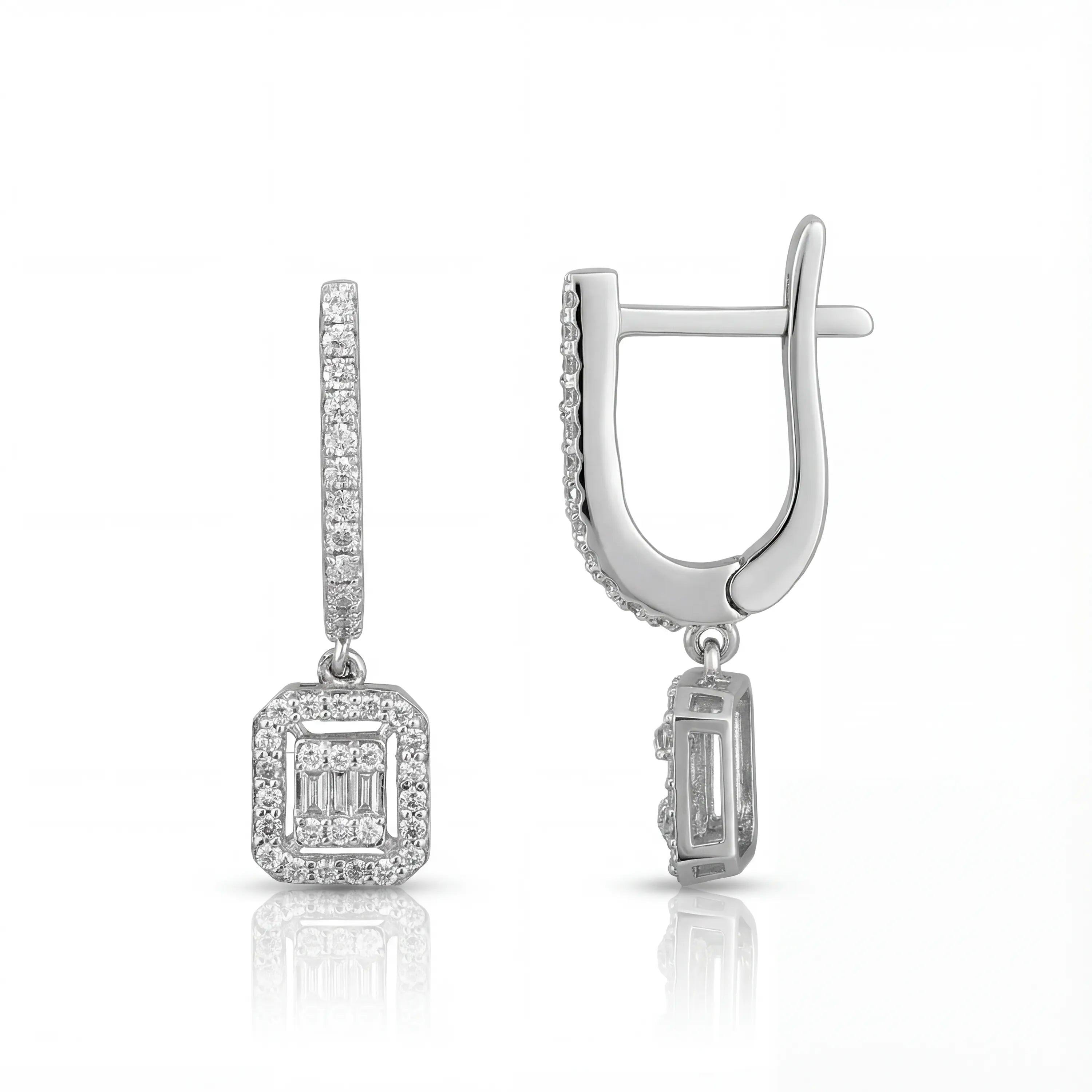 0,43 Karat Baget Pırlanta Küpe, F Renk SI - Venta Jewelry
