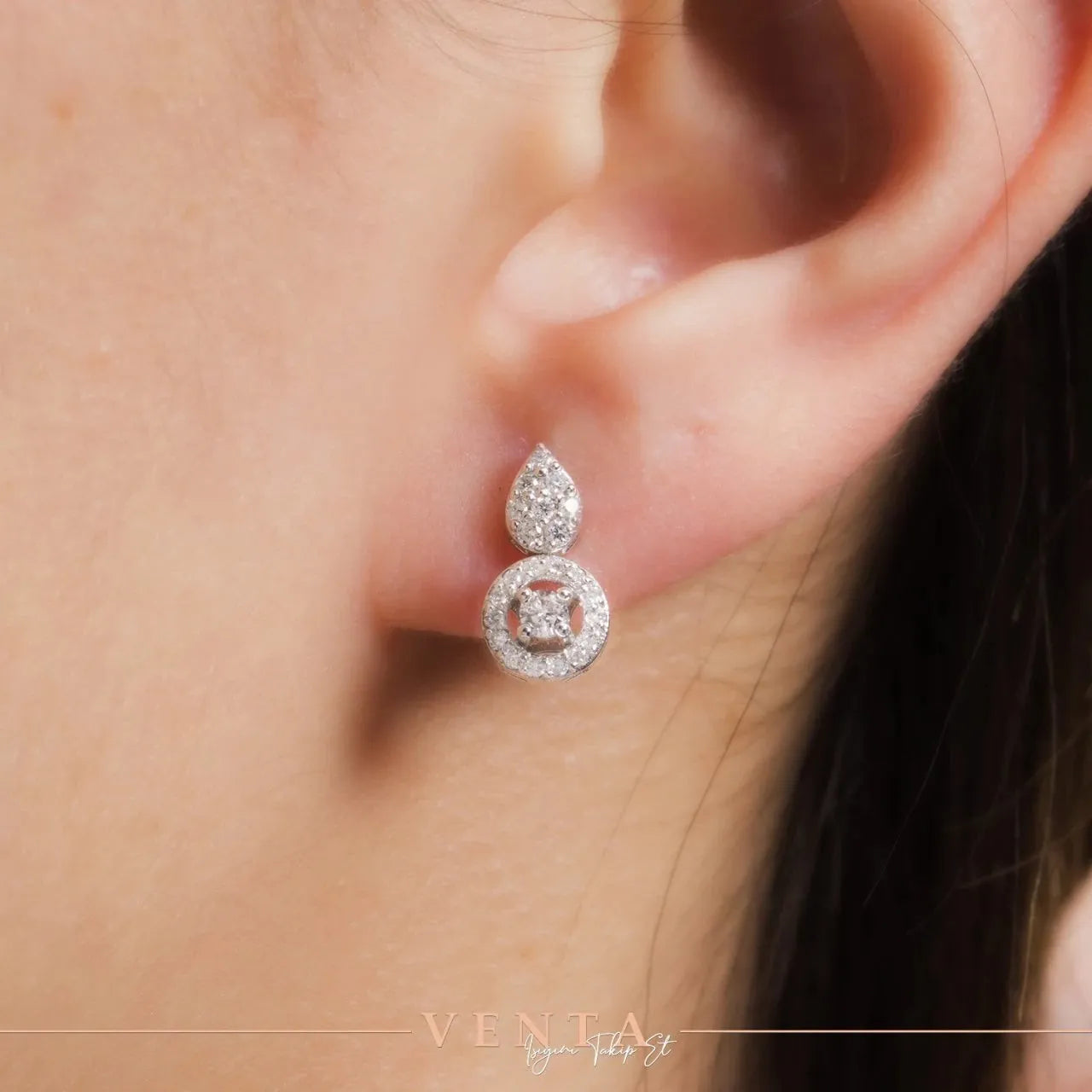 0,45 Karat Tasarım Pırlanta Küpe, F Renk SI - Venta Jewelry