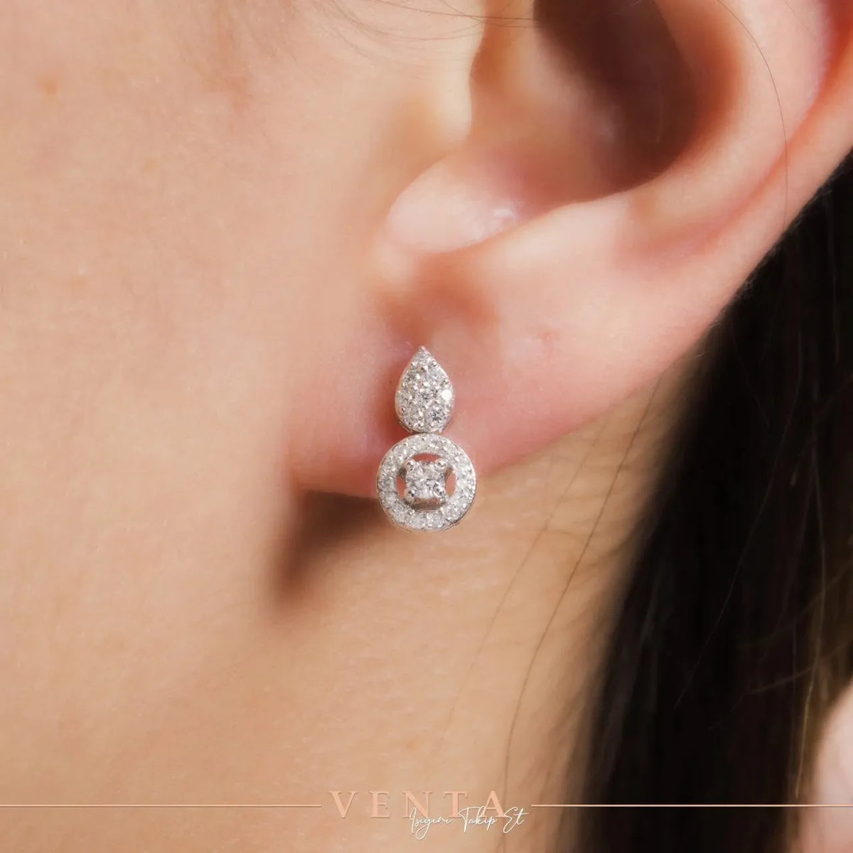 0,45 Karat Tasarım Pırlanta Küpe, F Renk SI - Venta Jewelry
