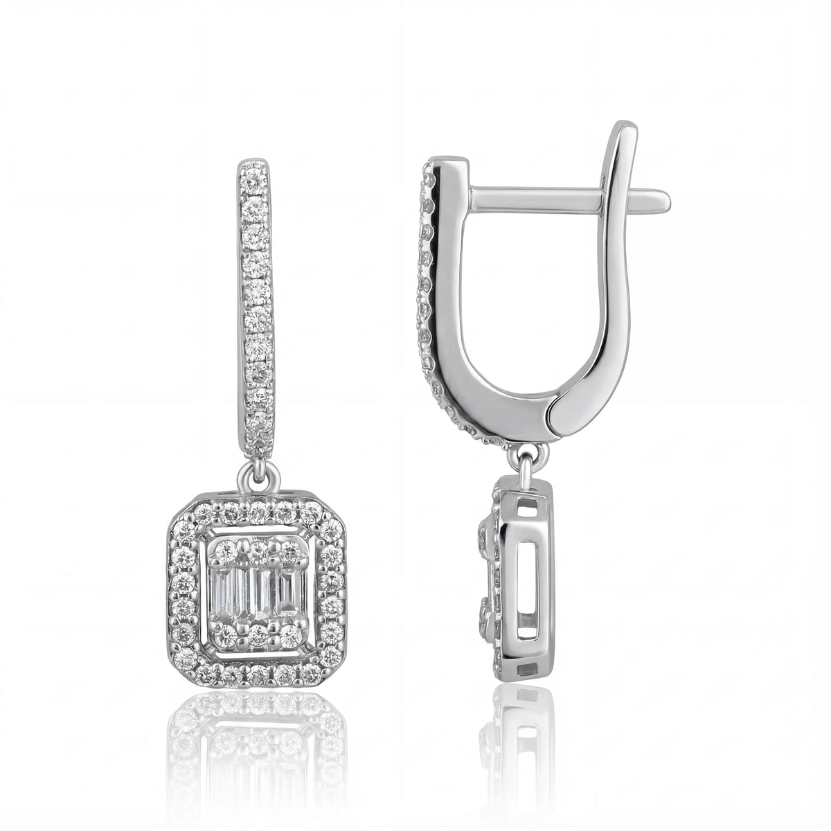 0,54 Karat Baget Pırlanta Küpe, F Renk SI - Venta Jewelry
