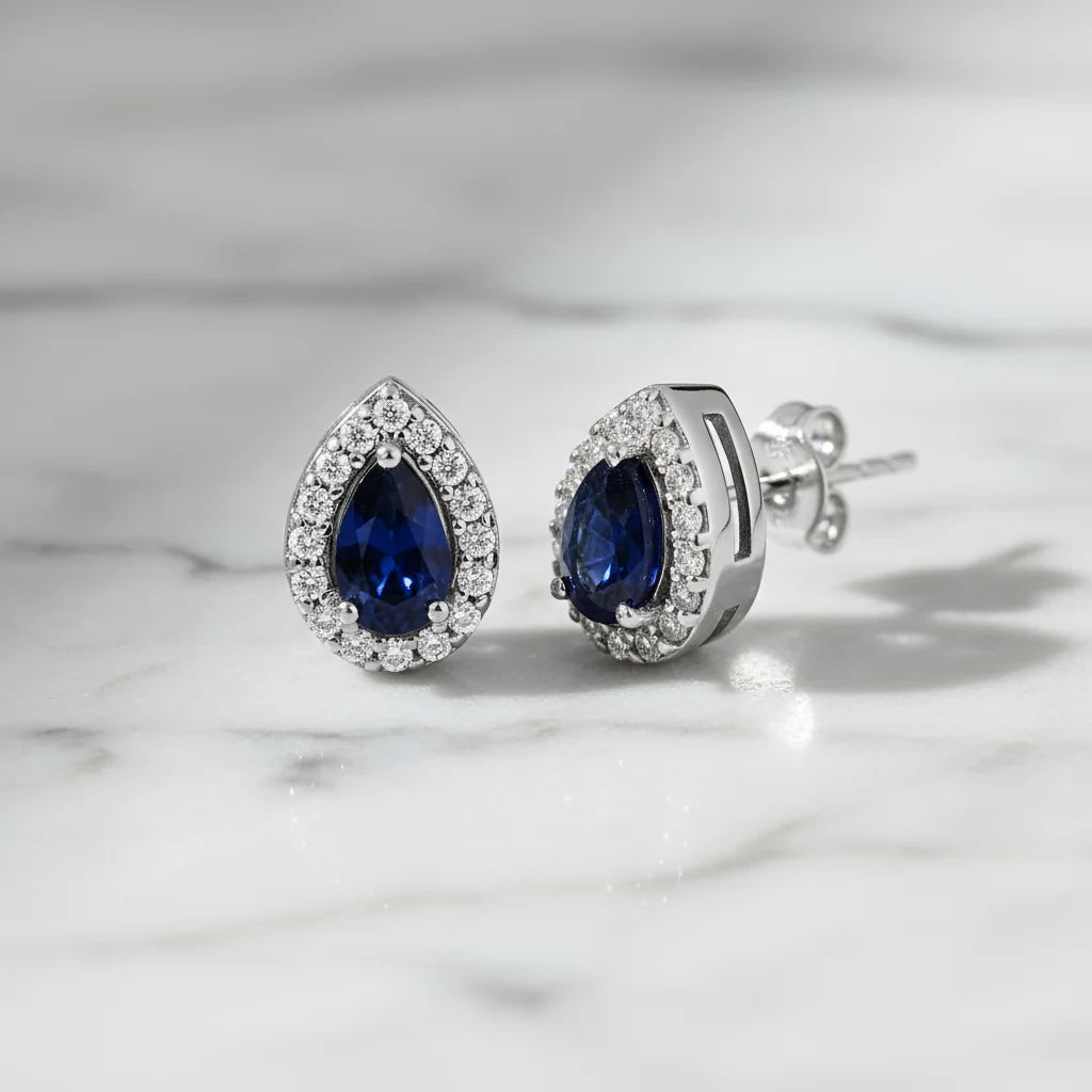 0,64 Karat Pırlanta Safir Küpe - Venta Jewelry