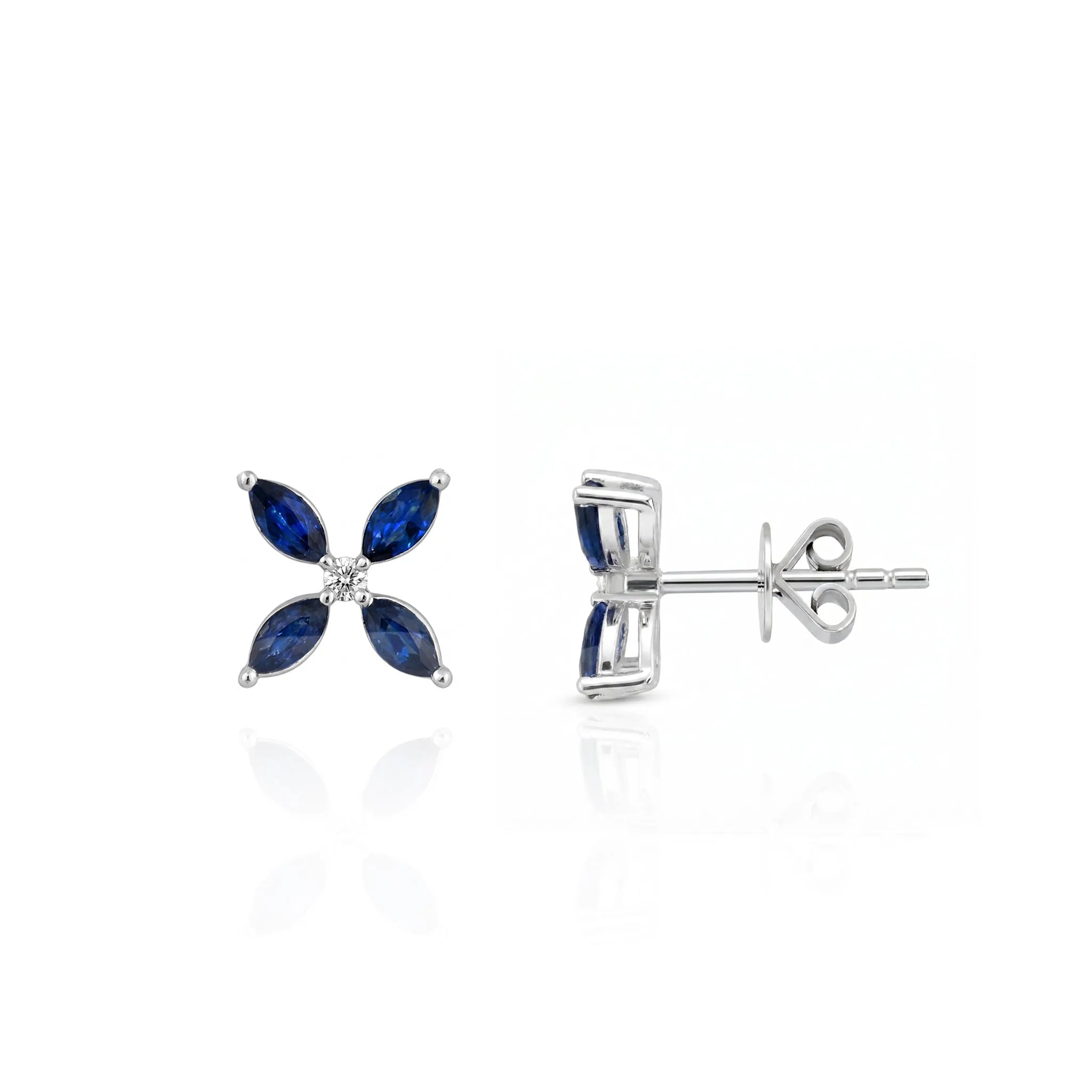 0,64 Karat Pırlantalı Safir Küpe, F Renk SI - Venta Jewelry