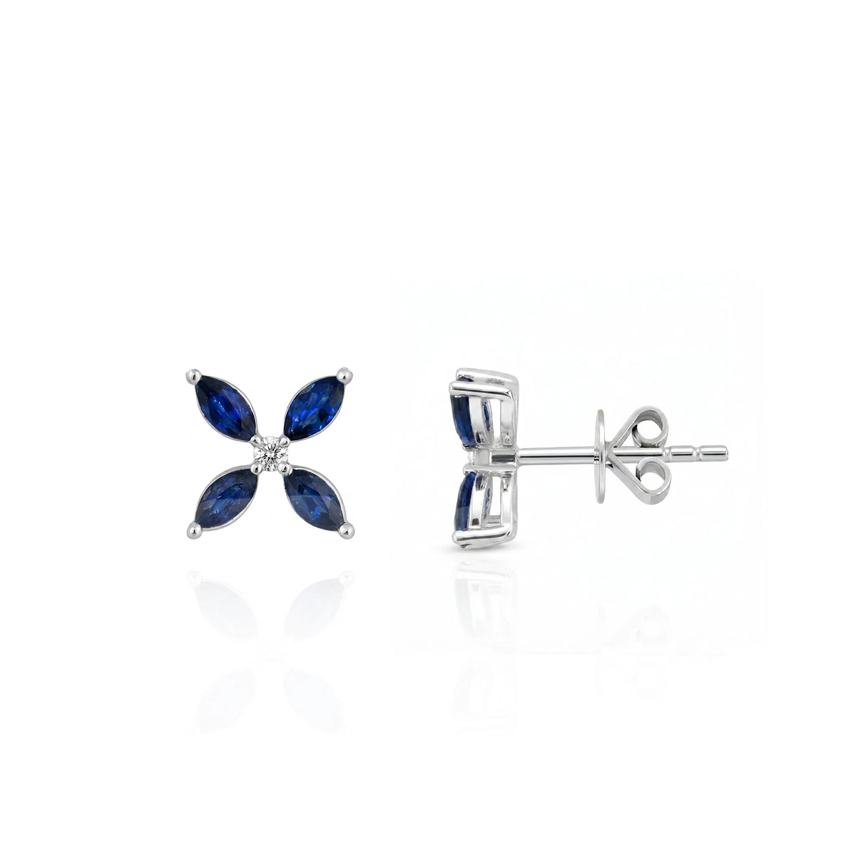 0,64 Karat Pırlantalı Safir Küpe, F Renk SI - Venta Jewelry
