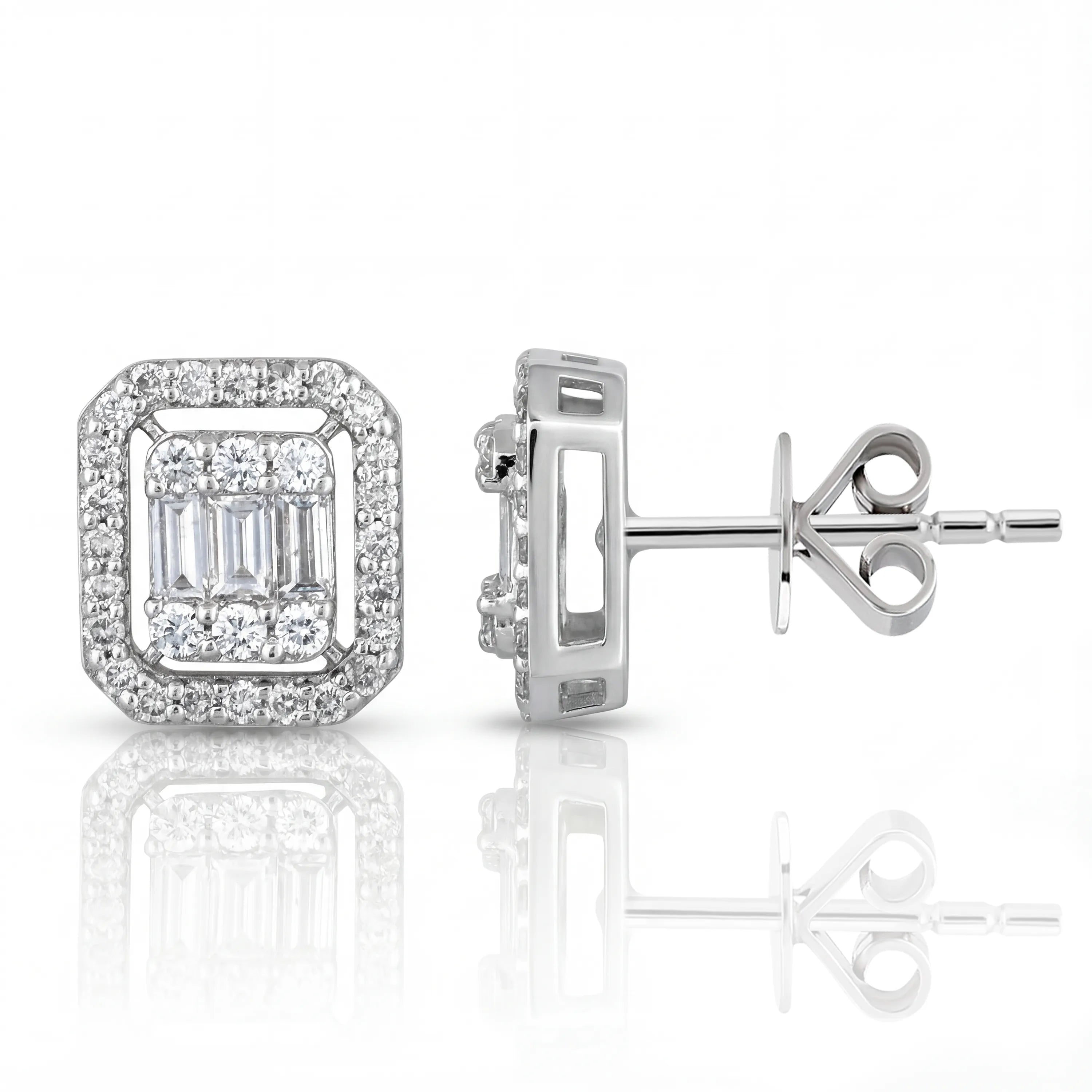 0,66 Karat Baget Pırlanta Küpe, F Renk SI - Venta Jewelry