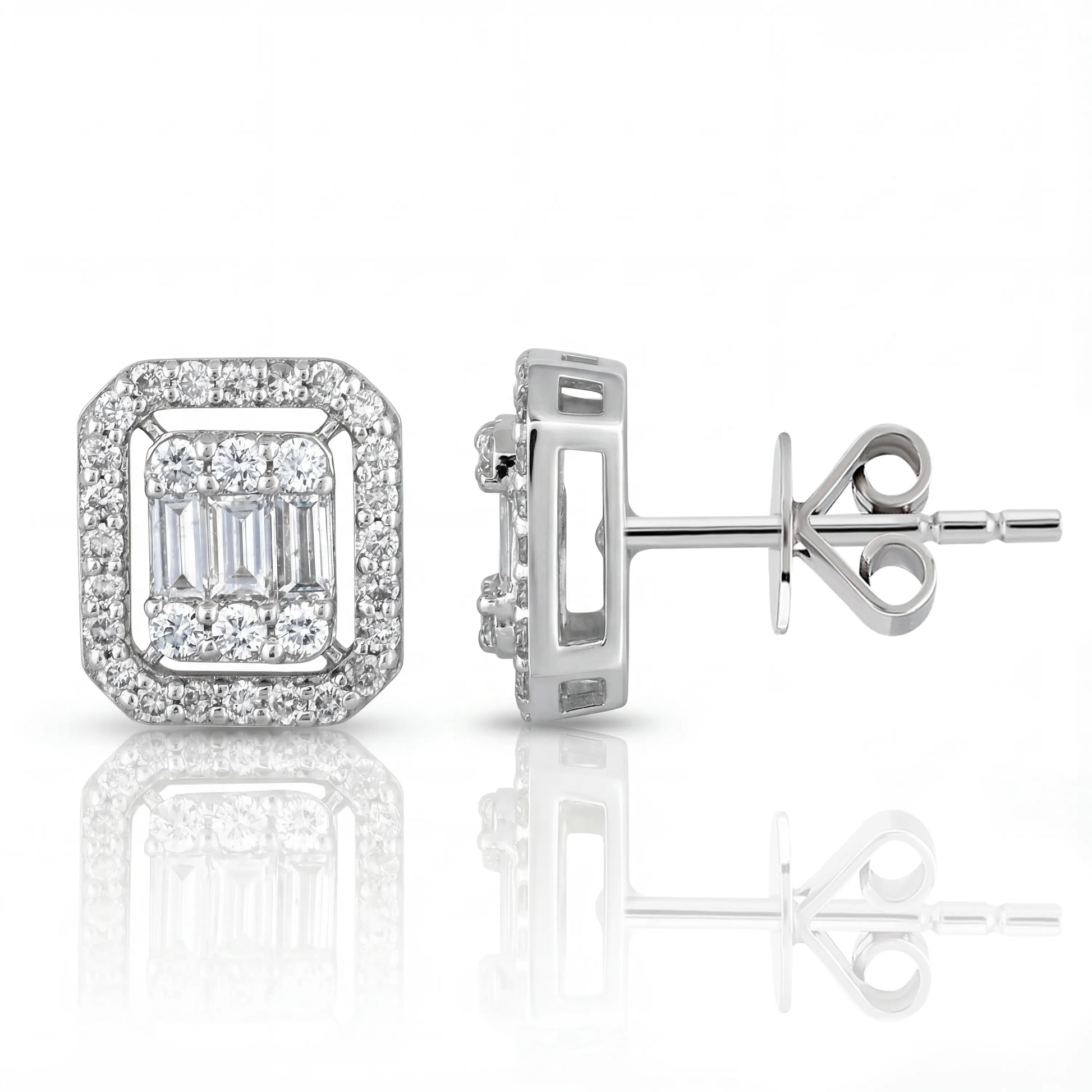 0,66 Karat Baget Pırlanta Küpe, F Renk SI - Venta Jewelry

