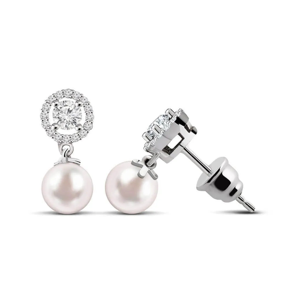 0,66 Karat İncili Pırlanta Küpe, F Renk SI - Venta Jewelry