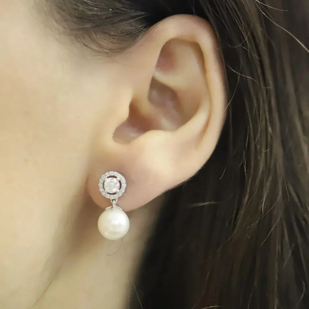 0,66 Karat İncili Pırlanta Küpe, F Renk SI - Venta Jewelry