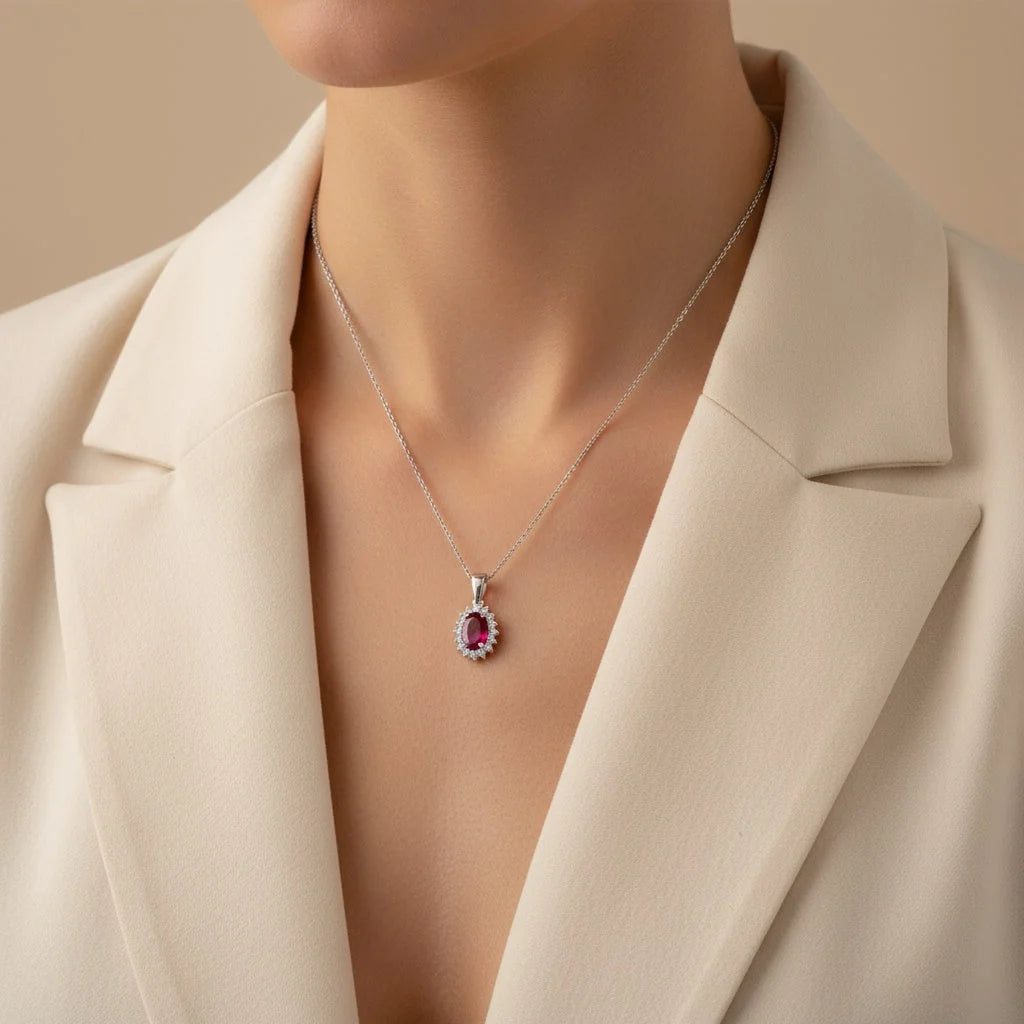 0,68 Karat Pırlantalı Yakut Kolye - Venta Jewelry