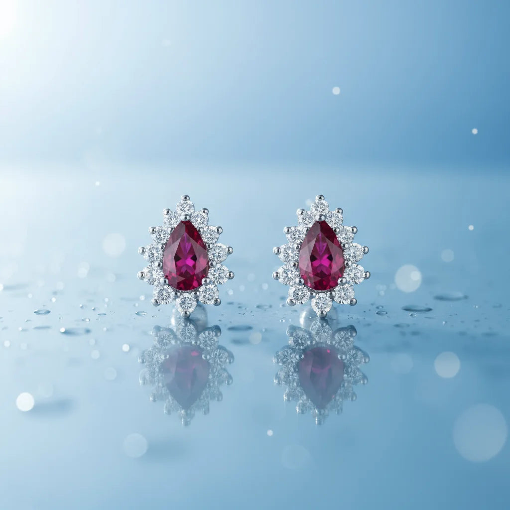 0,69 Karat Pırlantalı Yakut Küpe - Venta Jewelry