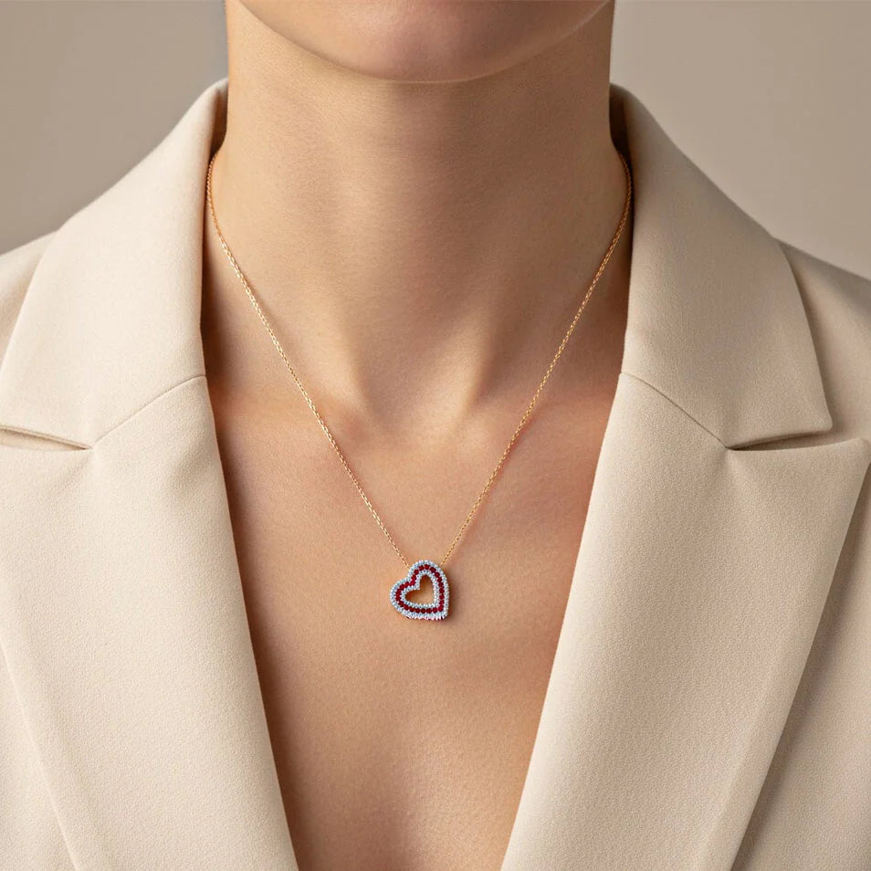 0,69 Karat Pırlantalı Yakut Kalp Kolye - Venta Jewelry