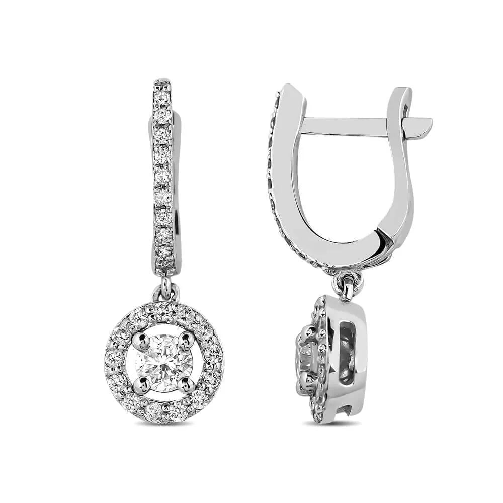 0,69 Karat Paveli Tektaş Pırlanta Küpe, F Renk SI - Venta Jewelry