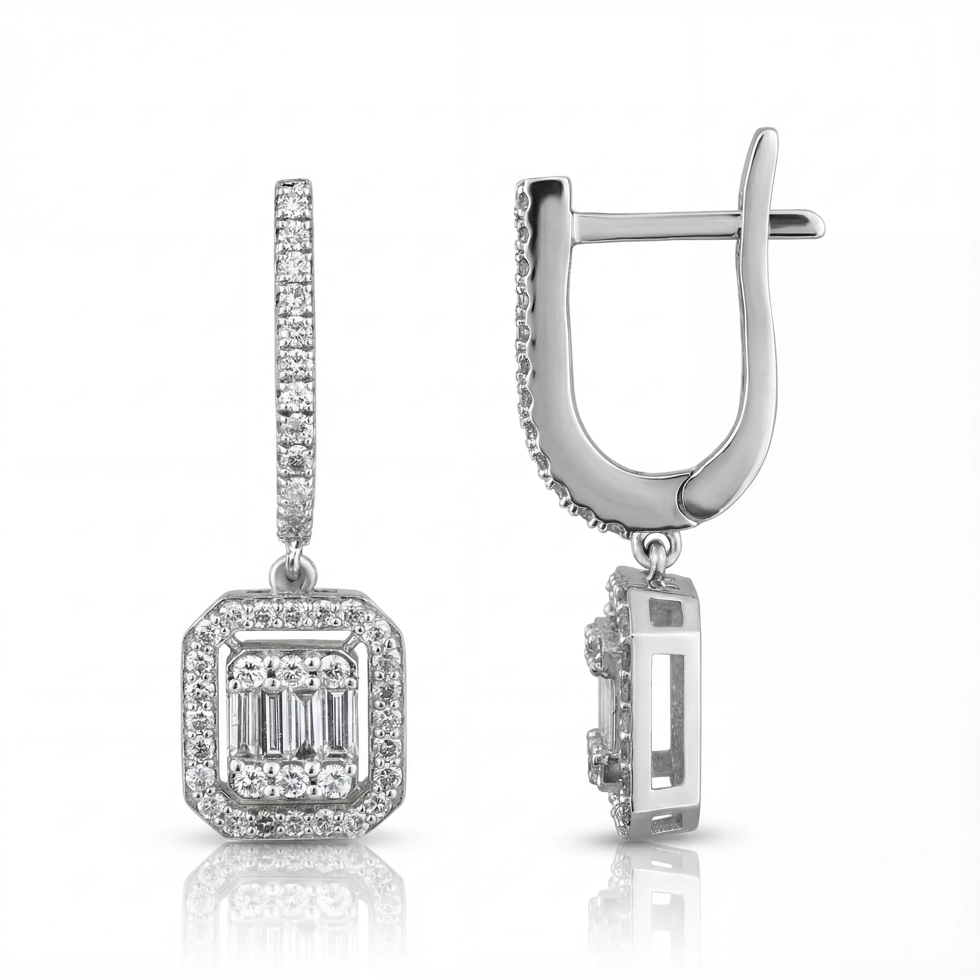 0,73 Karat Baget Pırlanta Küpe, F Renk SI - Venta Jewelry

