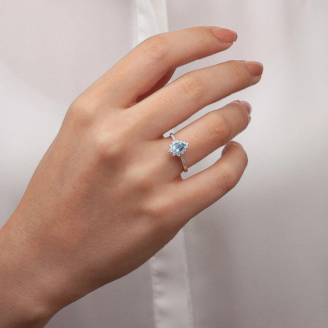 0,77 Karat Pırlantalı Blue Topaz Yüzük - Venta Jewelry