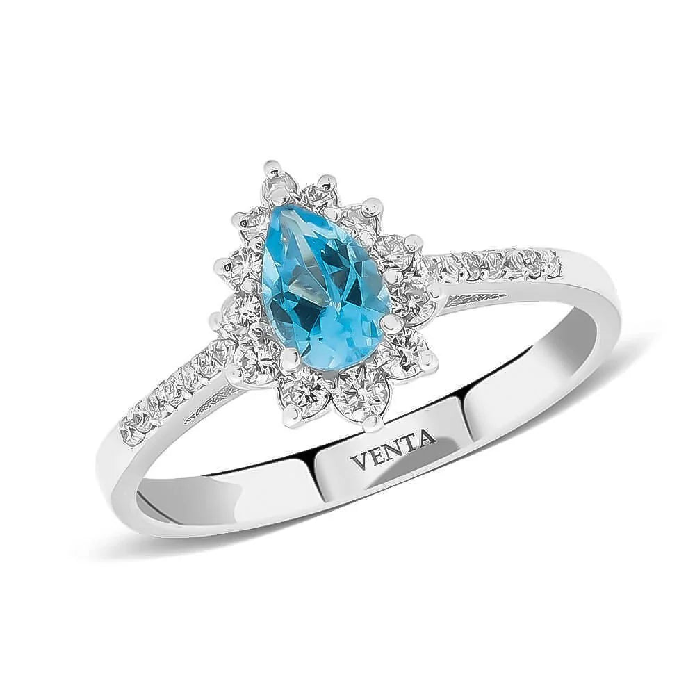 0,77 Karat Pırlantalı Blue Topaz Yüzük - Venta Jewelry