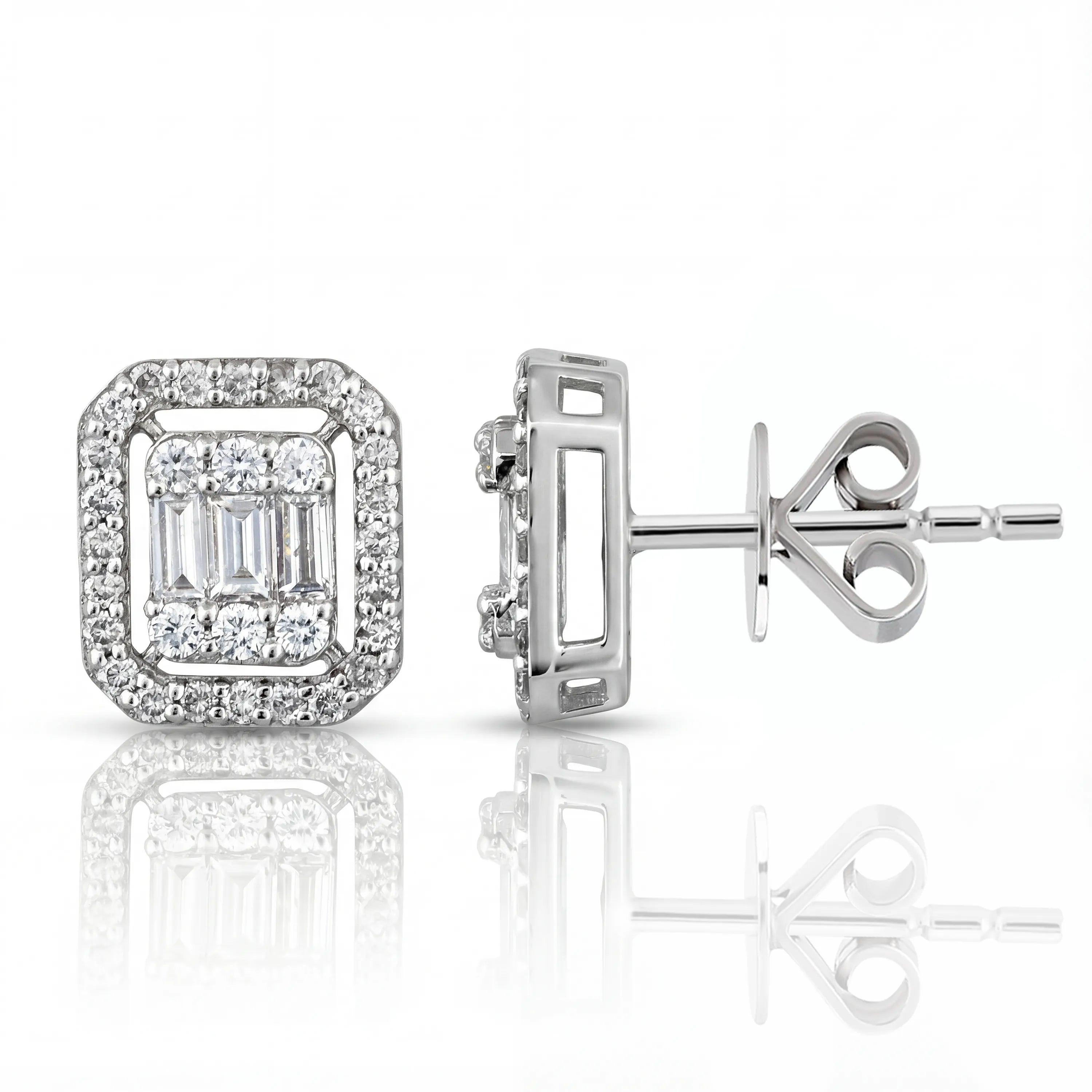0,80 Karat Baget Pırlanta Küpe, F Renk SI - Venta Jewelry
