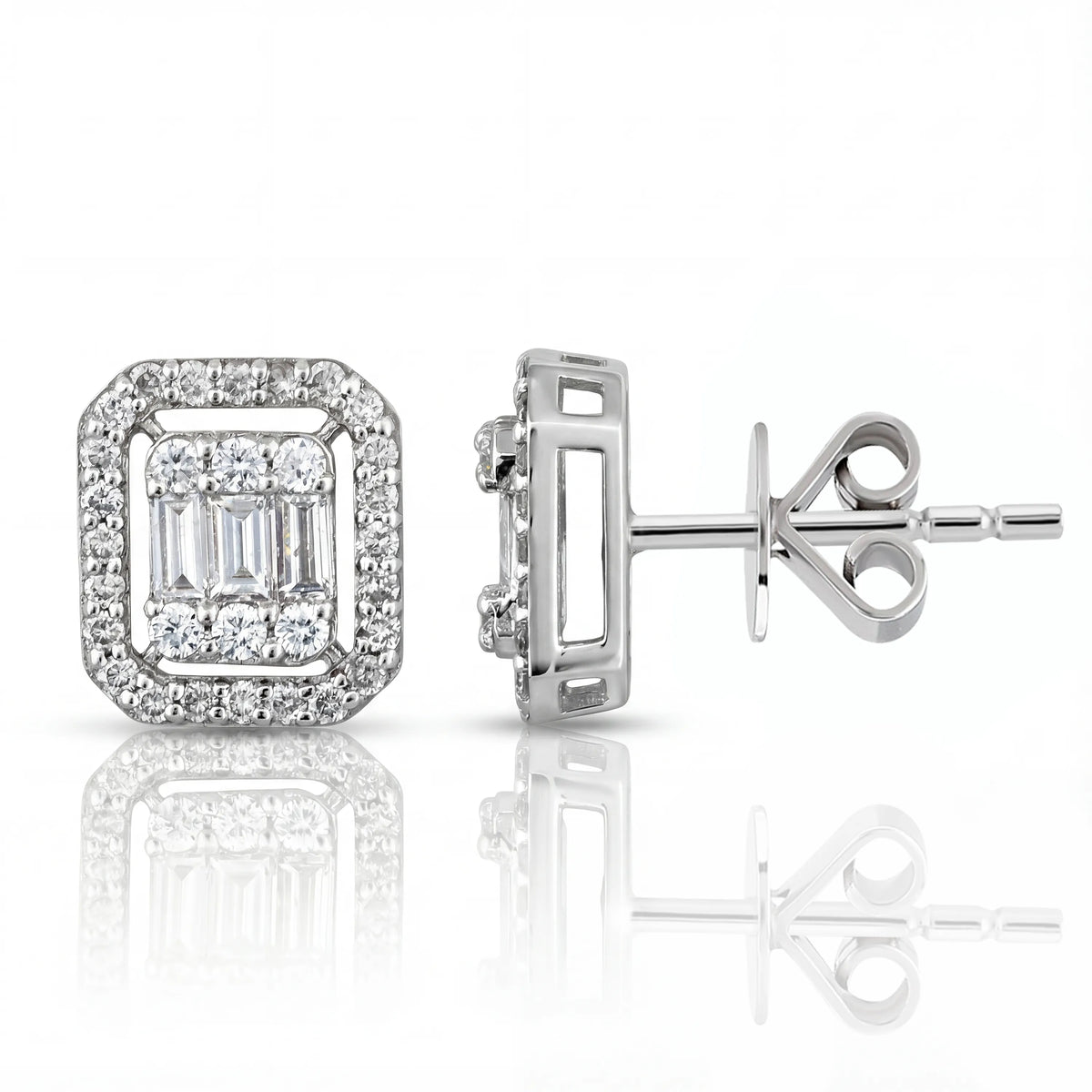 0,80 Karat Baget Pırlanta Küpe, F Renk SI - Venta Jewelry
