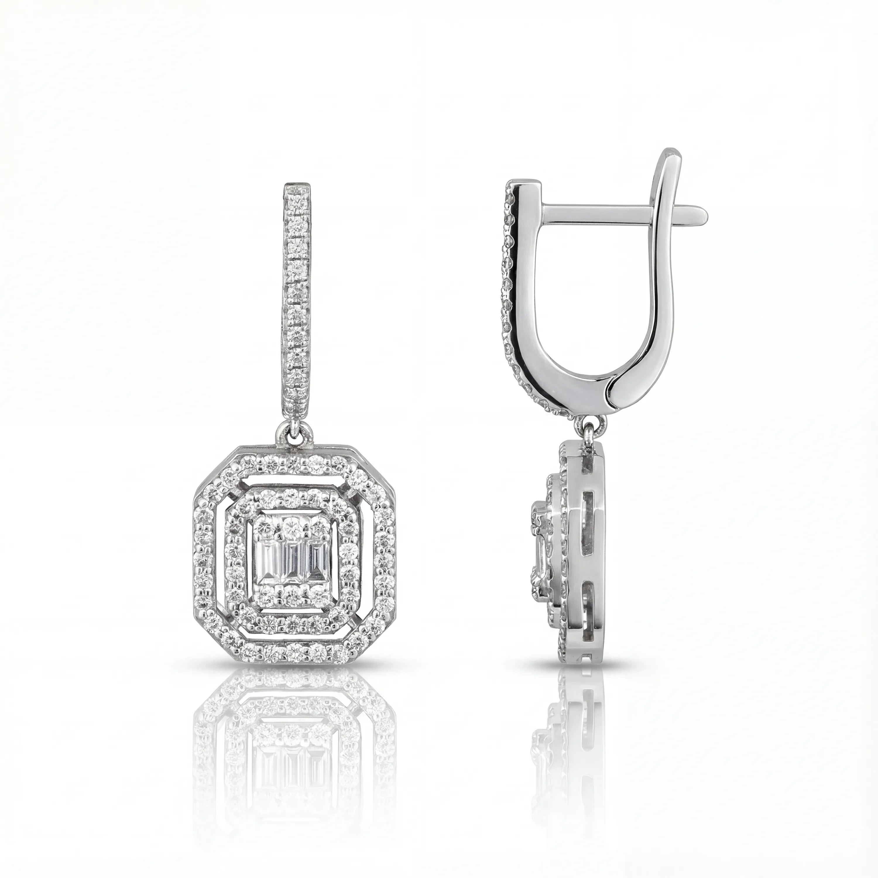 0,87 Karat Baget Pırlanta Küpe, F Renk SI - Venta Jewelry