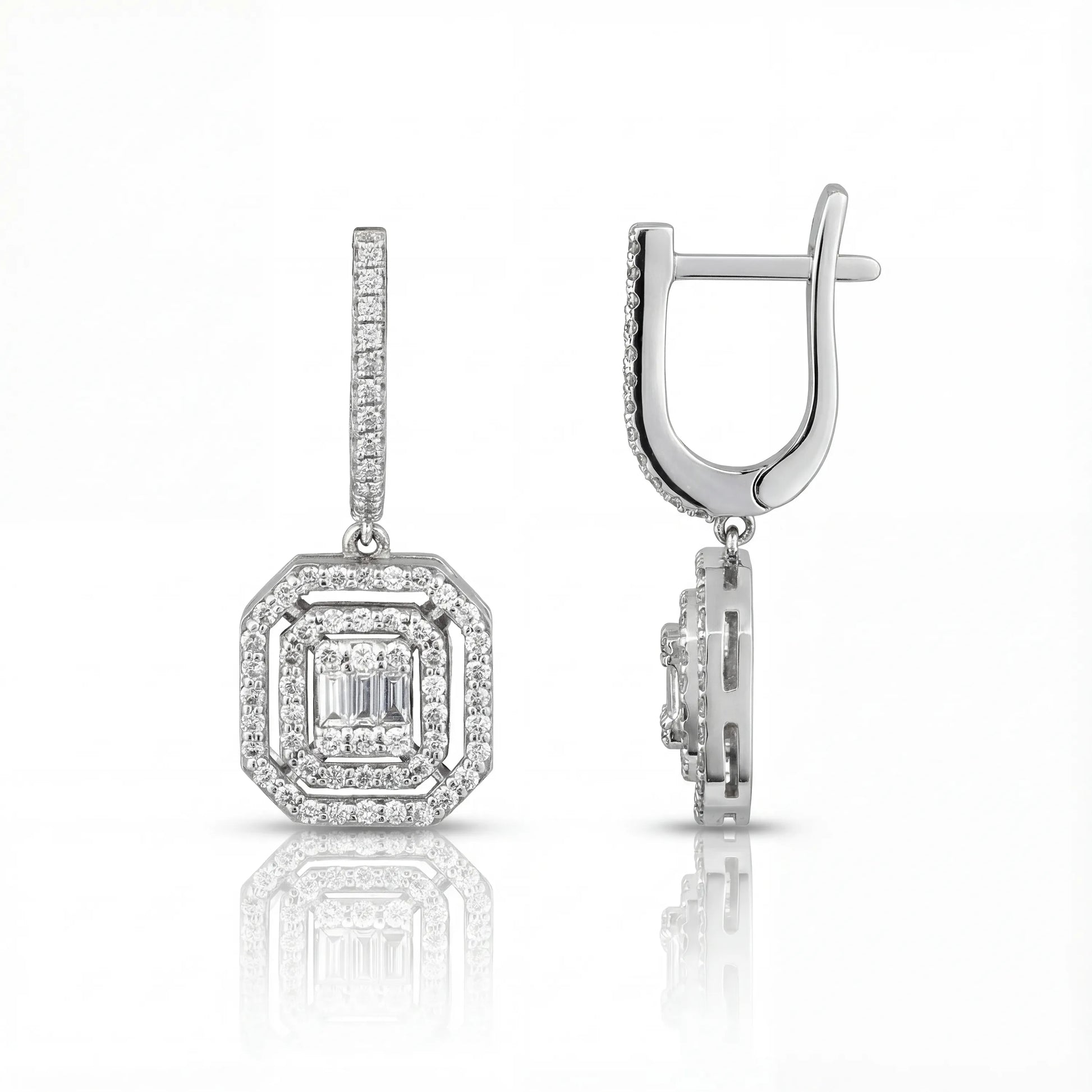 0,87 Karat Baget Pırlanta Küpe, F Renk SI - Venta Jewelry
