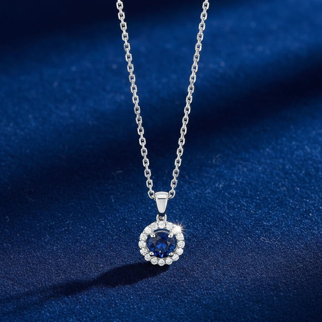 0,88 Karat Pırlantalı Safir Kolye - Venta Jewelry