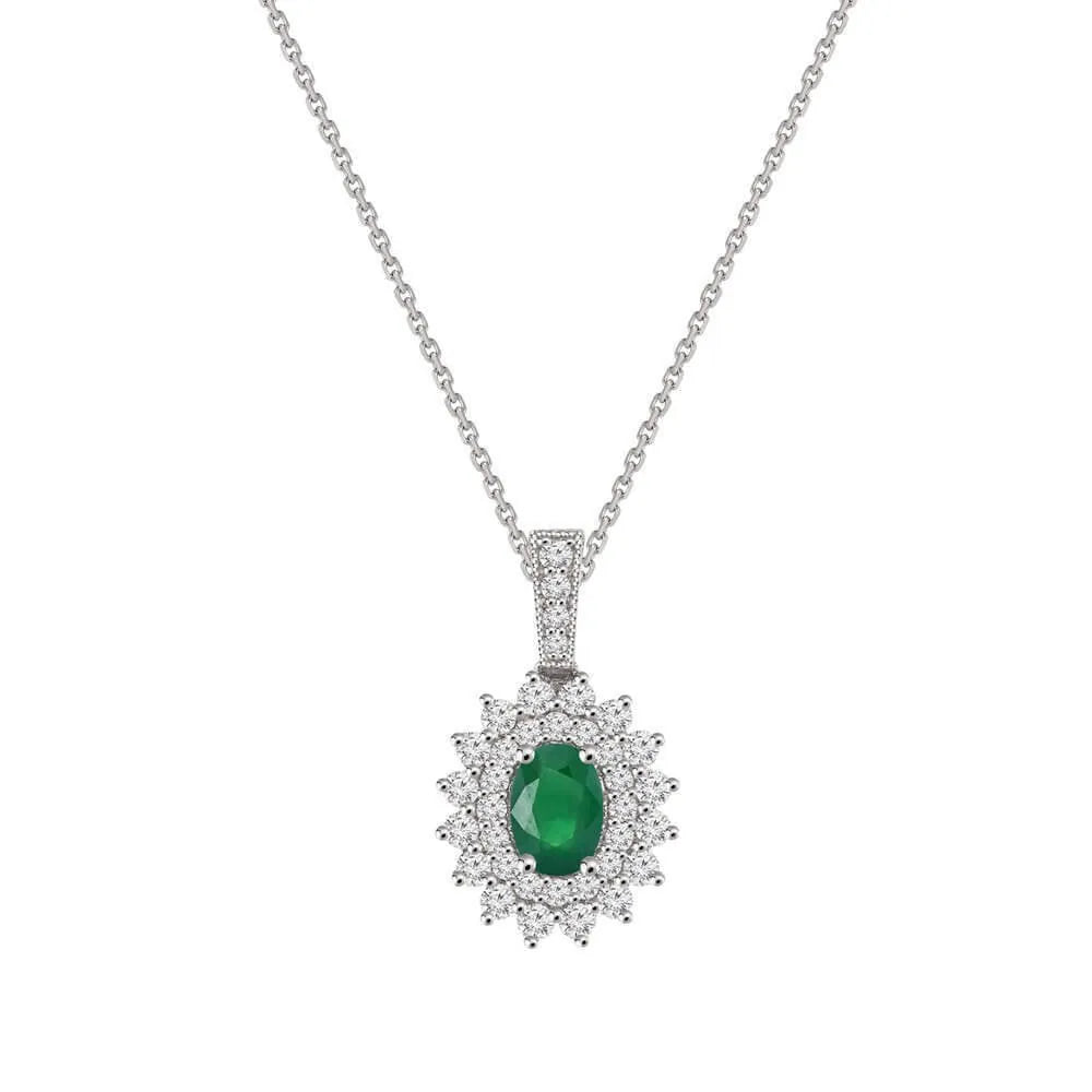 0,92 Karat Pırlantalı Zümrüt Kolye, F Renk SI - Venta Jewelry
