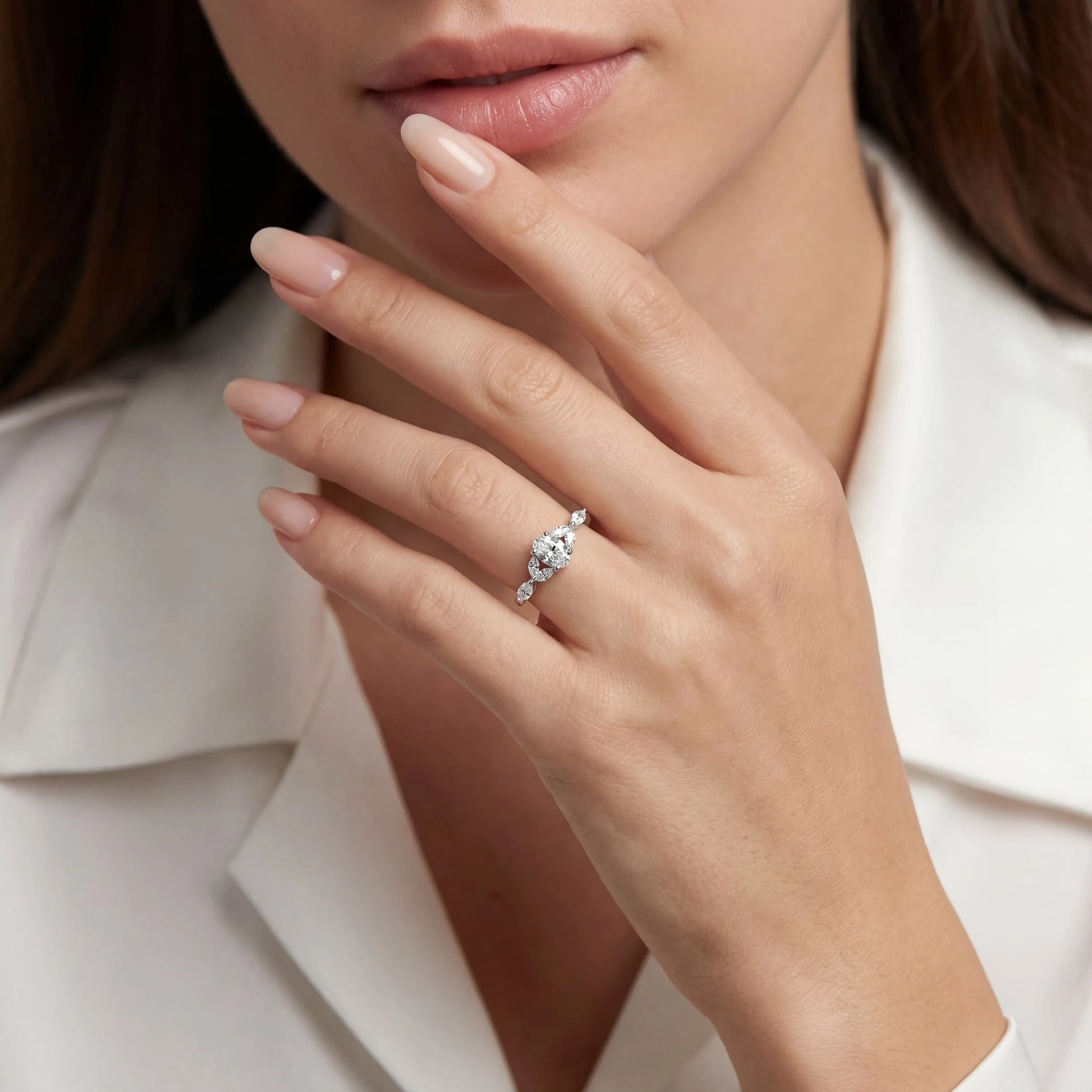0,93 Karat Oval ve Markiz Tektaş Pırlanta Yüzük, F Renk SI1 - Venta Jewelry
