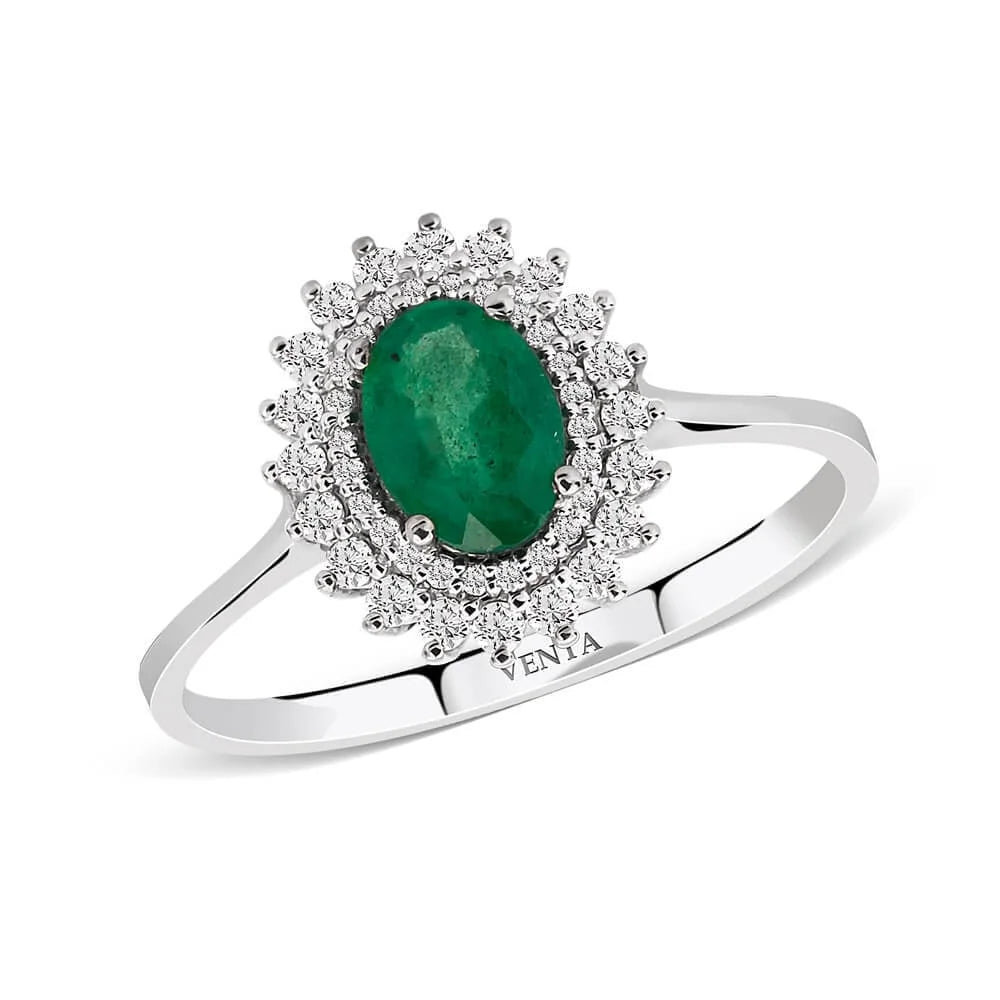 0,98 Karat Pırlantalı Zümrüt Yüzük "Yeşim" - Venta Jewelry