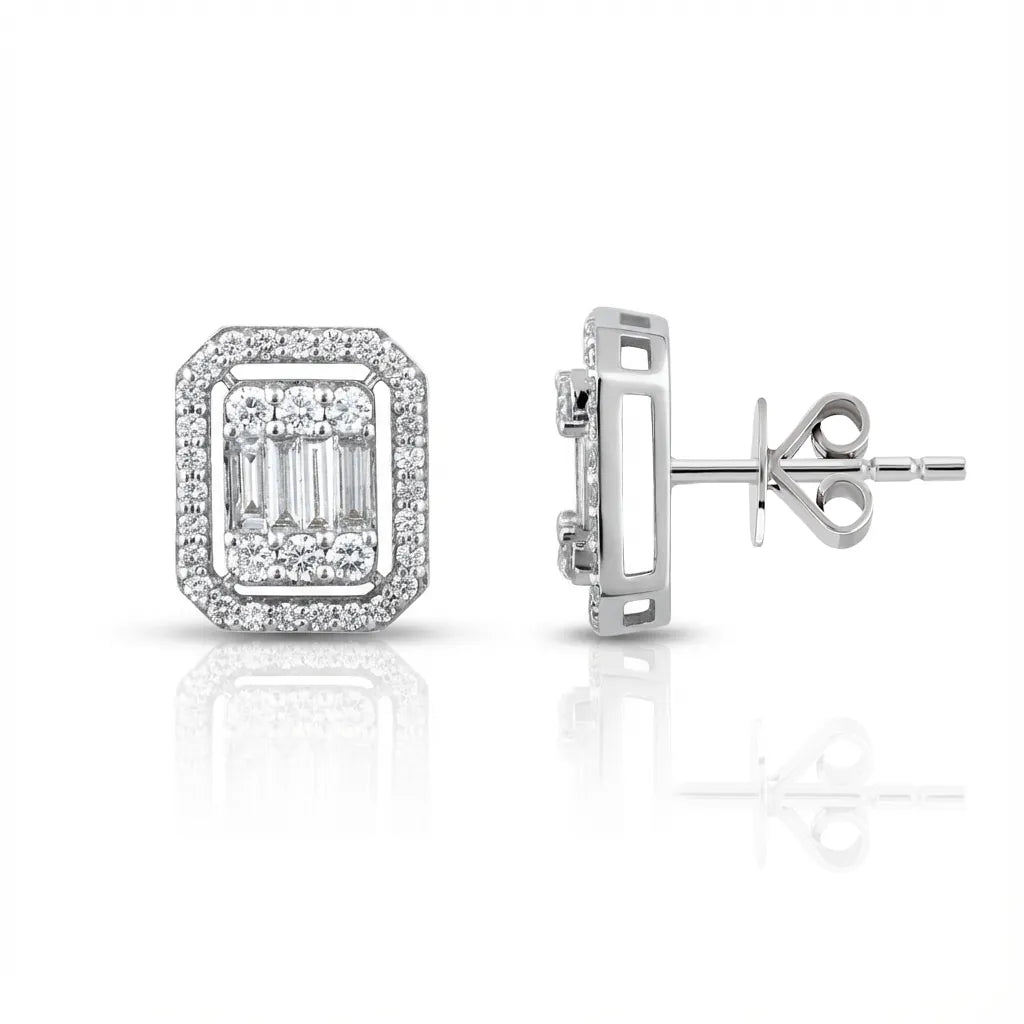 1,00 Karat Baget Pırlanta Küpe, F Renk SI - Venta Jewelry
