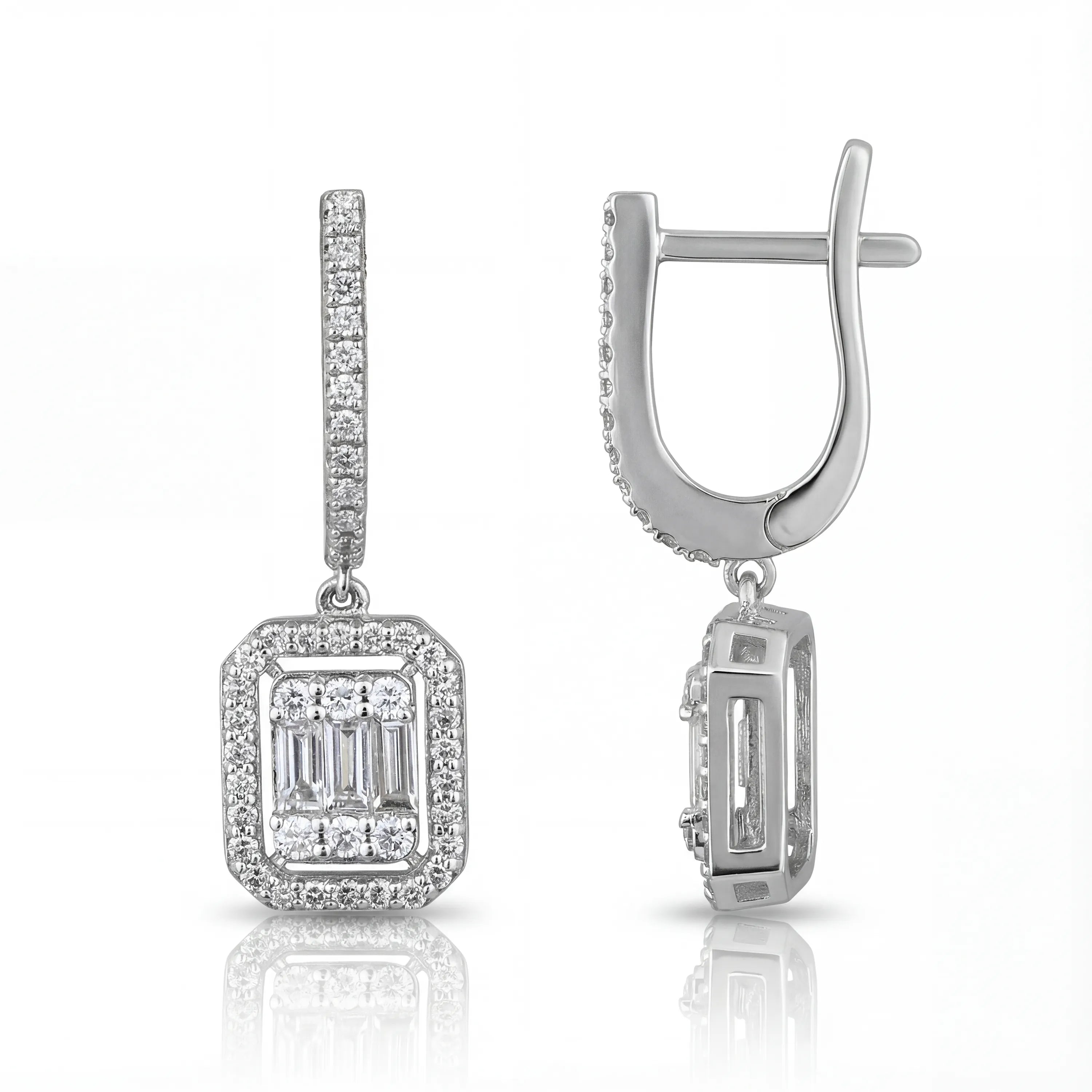 1,00 Karat Baget Pırlanta Küpe, F Renk SI - Venta Jewelry