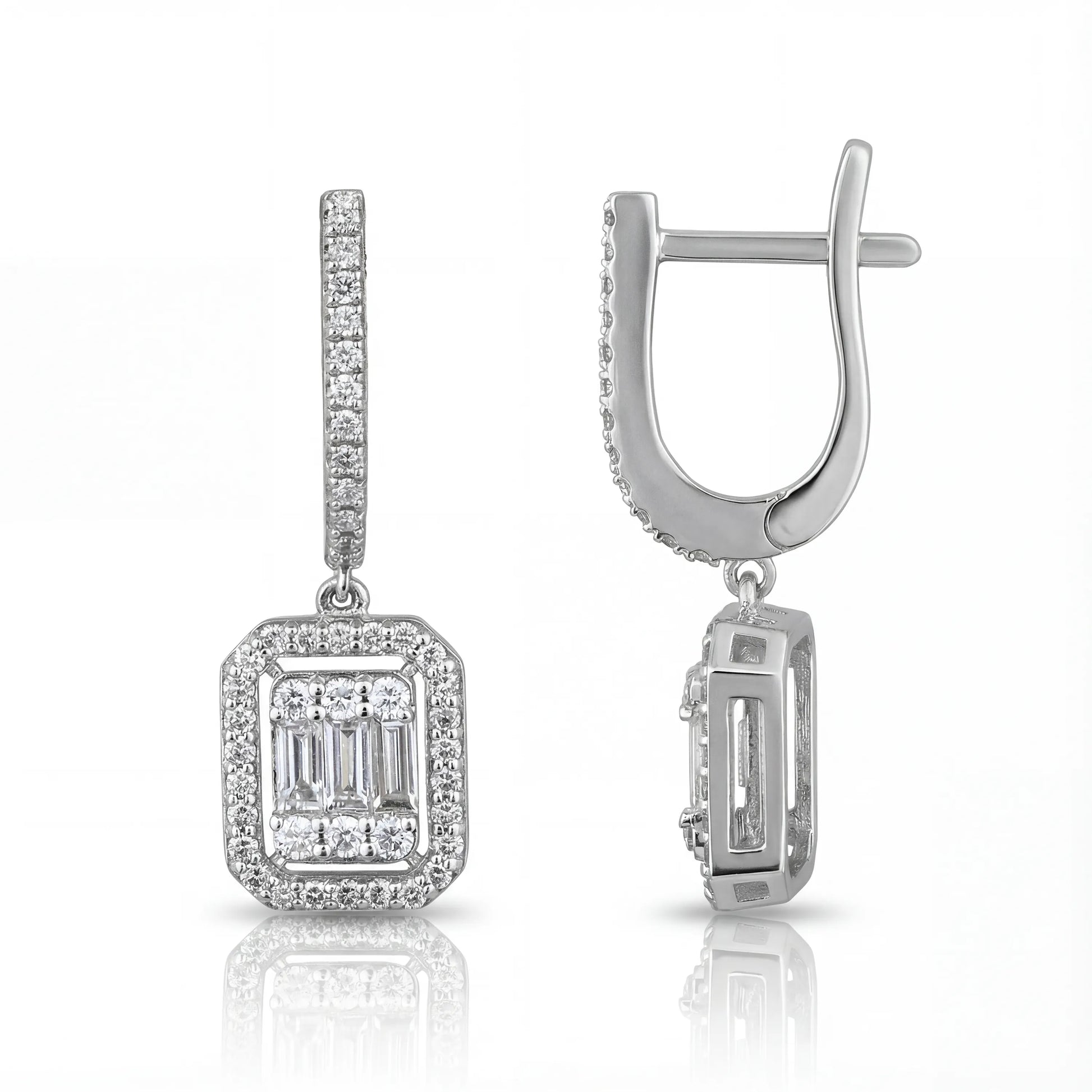 1,00 Karat Baget Pırlanta Küpe, F Renk SI - Venta Jewelry
